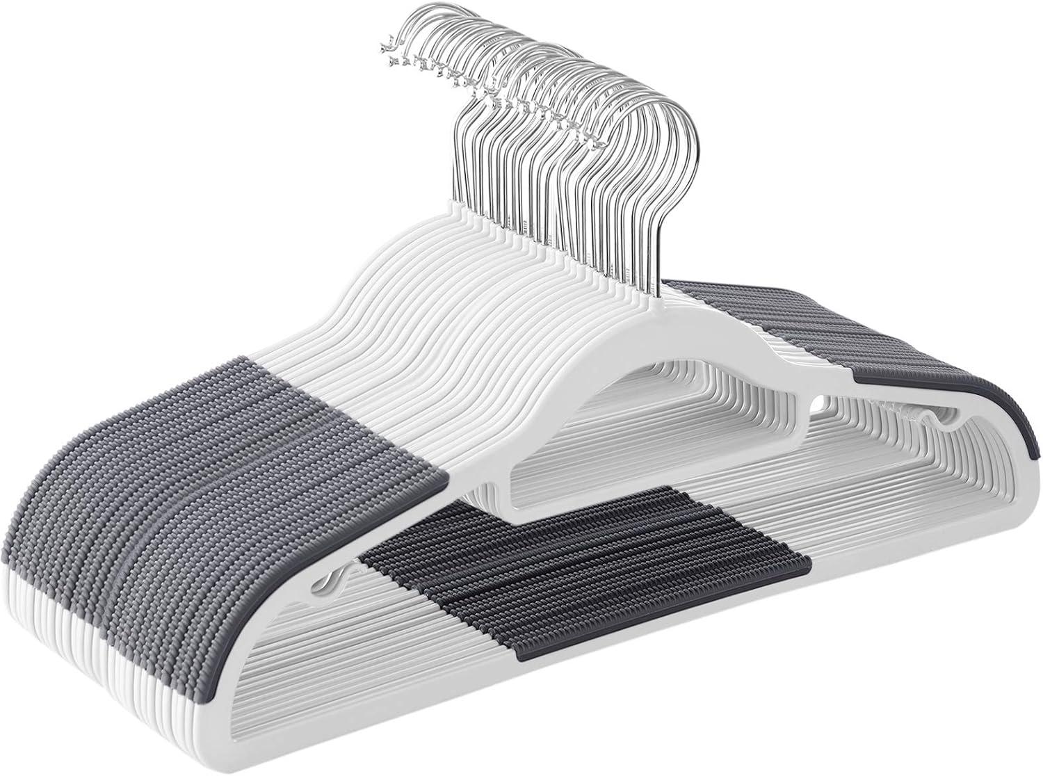 White and Dark Gray Heavy-Duty Plastic Non-Slip Hangers, 16.5 Inches