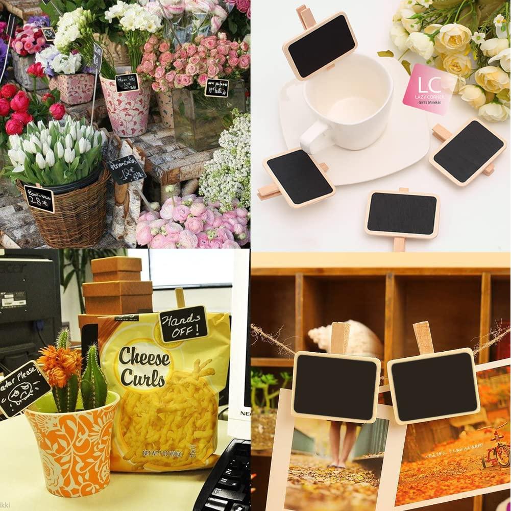 12 Mini Retangle Chalkboard Blackboard with Wooden Clip Message Board Signs and Labels Clips