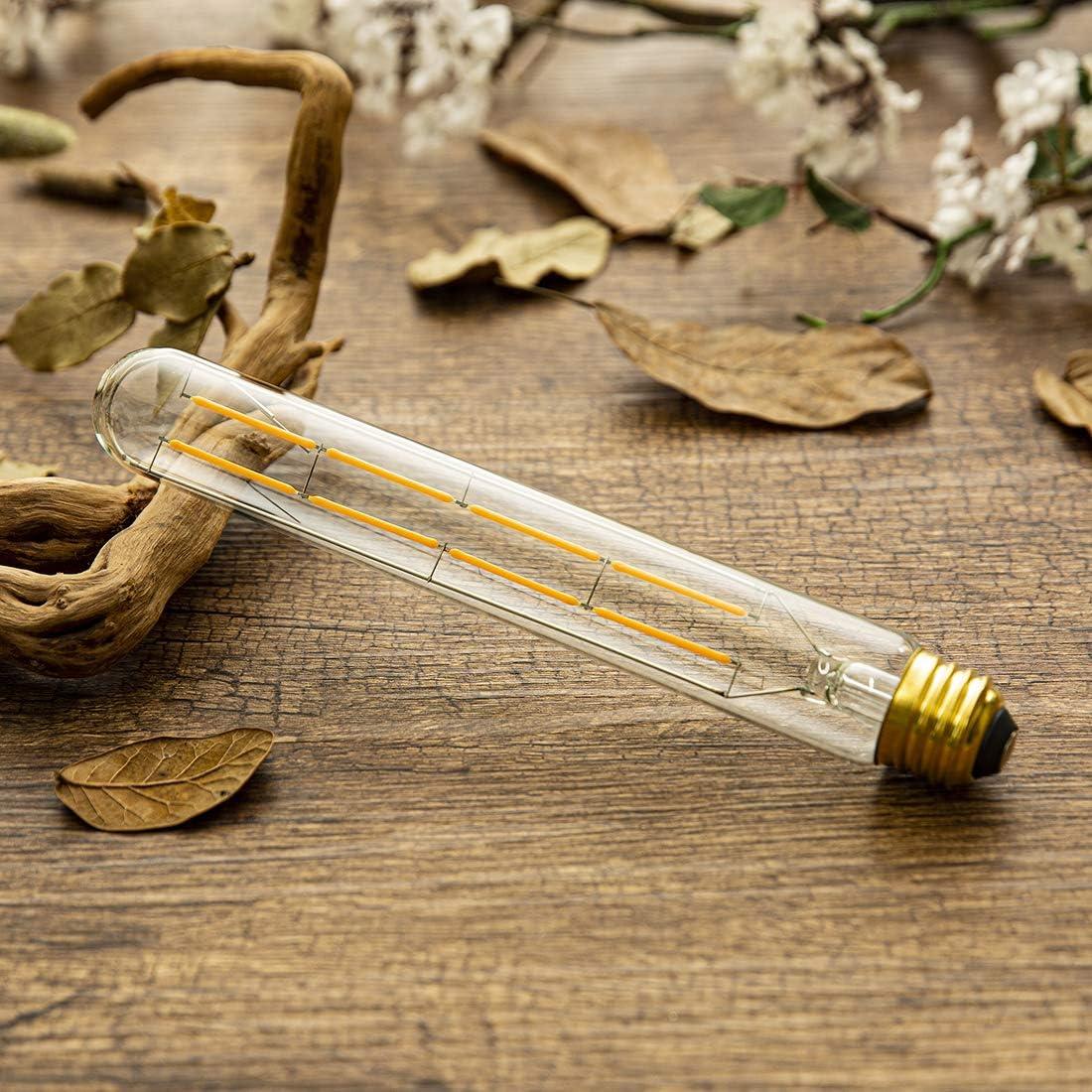 Dimmable T10 led Long Bulb 8W Equal 80 watt E26 Light Bulb Warm White 2700K Edison Tube Light Bulbs 700LM for Rustic Pendant,Industrial Pipe,Wall sconces,8.9inch,Pack of 4