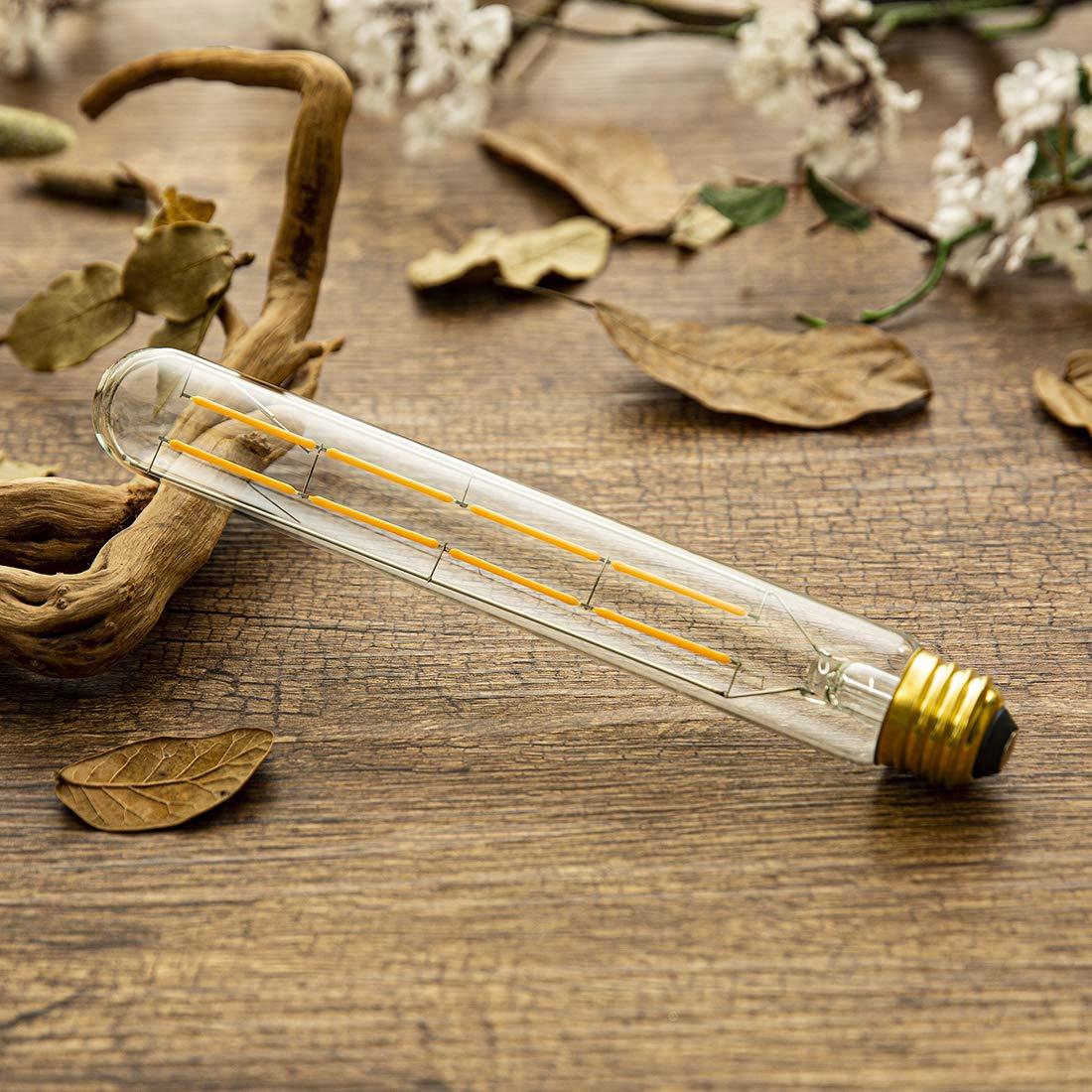 Dimmable T10 led Long Bulb 8W Equal 80 watt E26 Light Bulb Warm White 2700K Edison Tube Light Bulbs 700LM for Rustic Pendant,Industrial Pipe,Wall sconces,8.9inch,Pack of 4