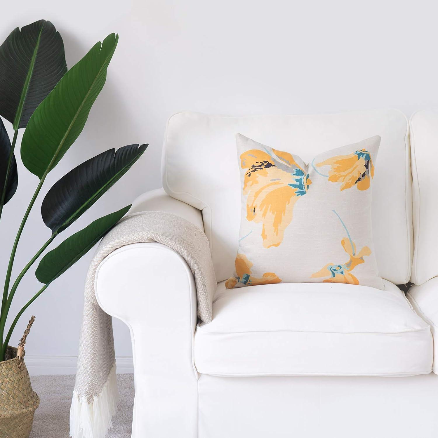 Hofdeco Spring Decorative Throw Pillow Cover ONLY, for Couch, Sofa, Bed, Yellow Floral, 18"x18"