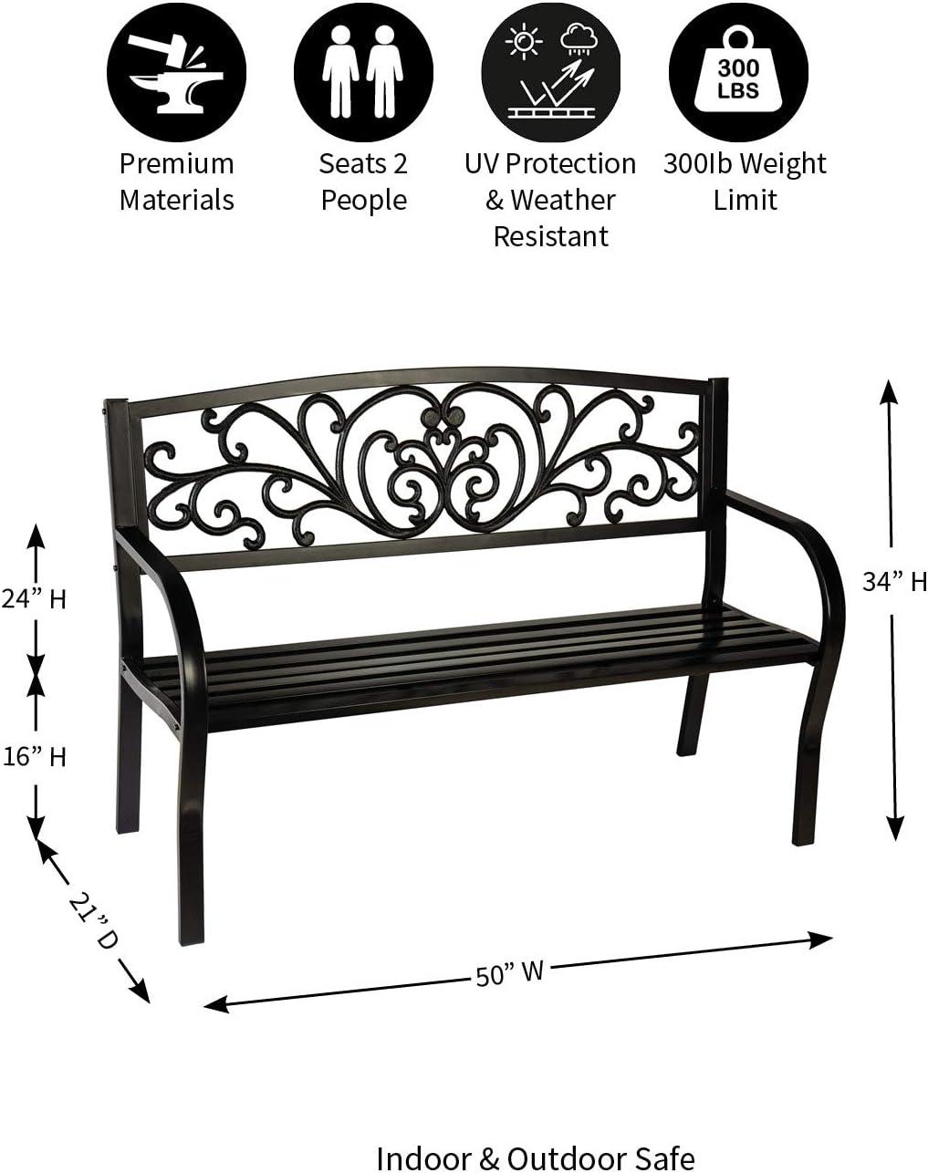 Evergreen Black Metal Scrollwork Garden Bench