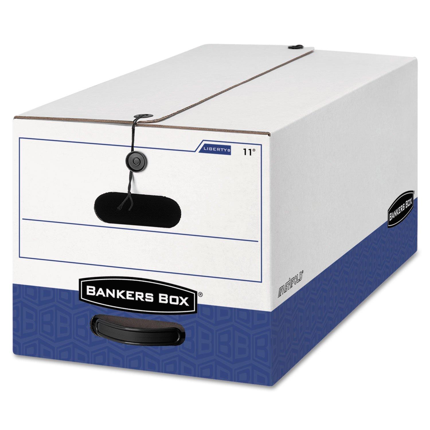 Bankers Box 0001103 12 in. x 24 in. x 10 in. Liberty Heavy-Duty Strength Storage Box - Letter, White/Blue (4/Carton)