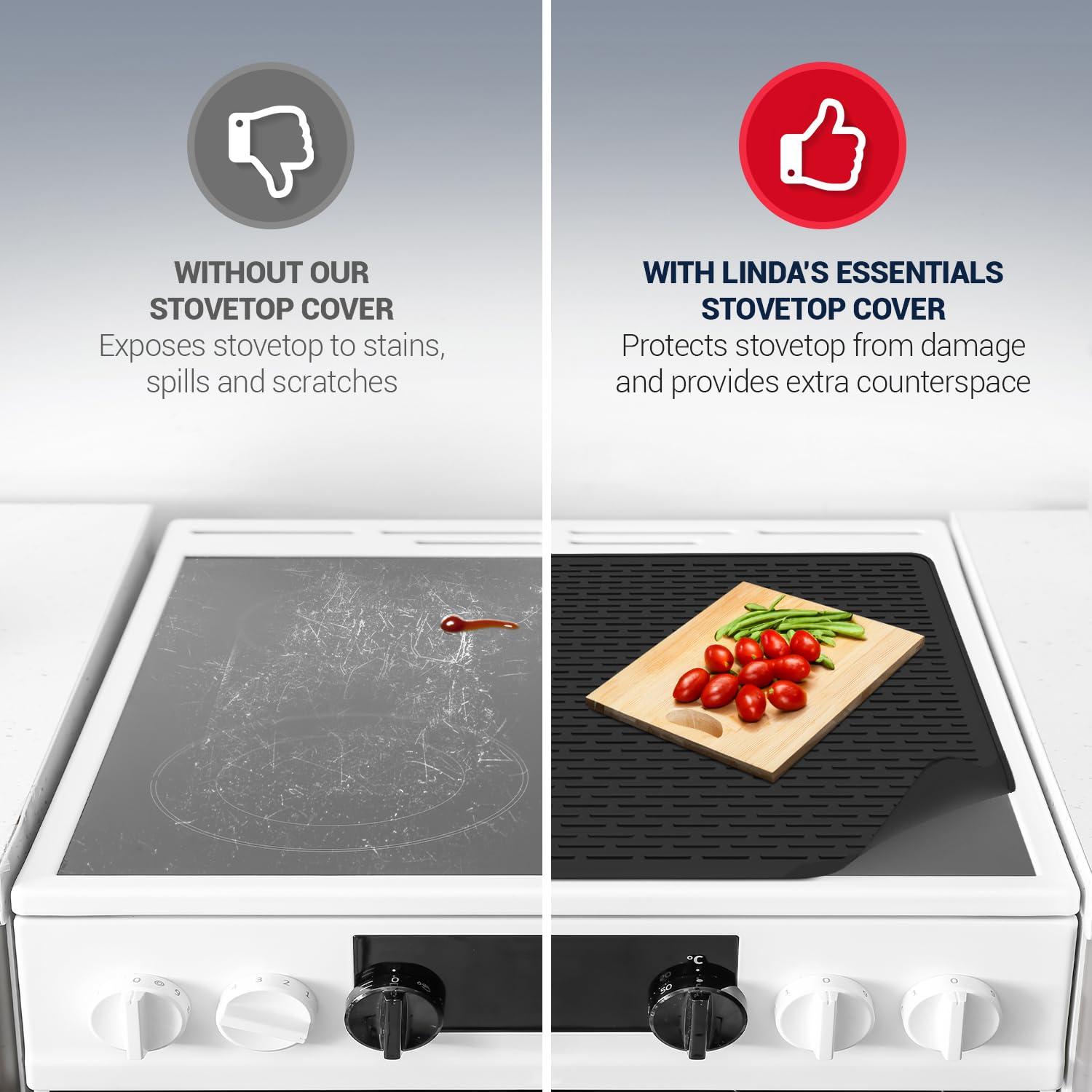 Stove Top Covers for Electric Stove by Linda's Essentials (30 x 21 Inch) - Silicone Mat for Glass Cooktop, Heat-Resistant Cover Protector, Electric Cooktop Mat with Anti-Slip Backing (Grey)