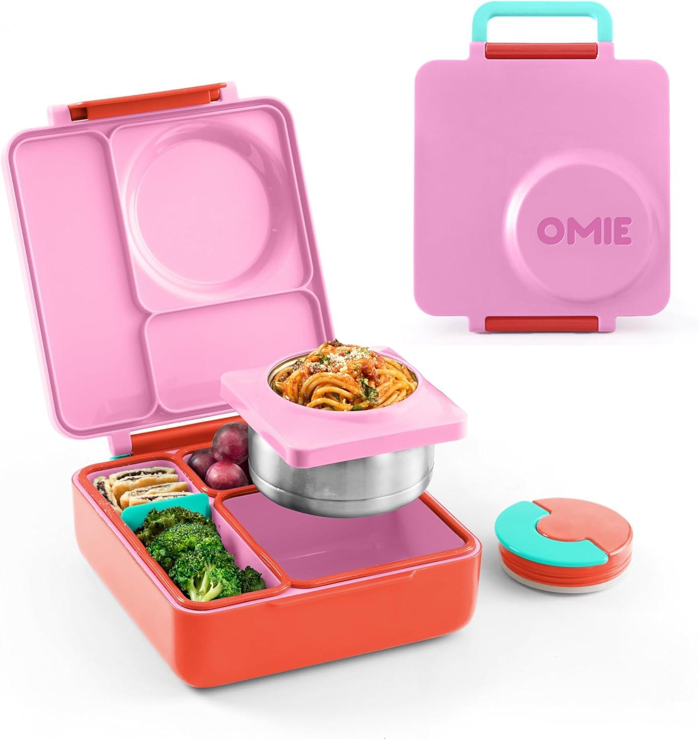 OmieBox Bento Box for Kids - Insulated Bento Lunch Box with Leak Proof Thermos Food Jar - Pink Berry