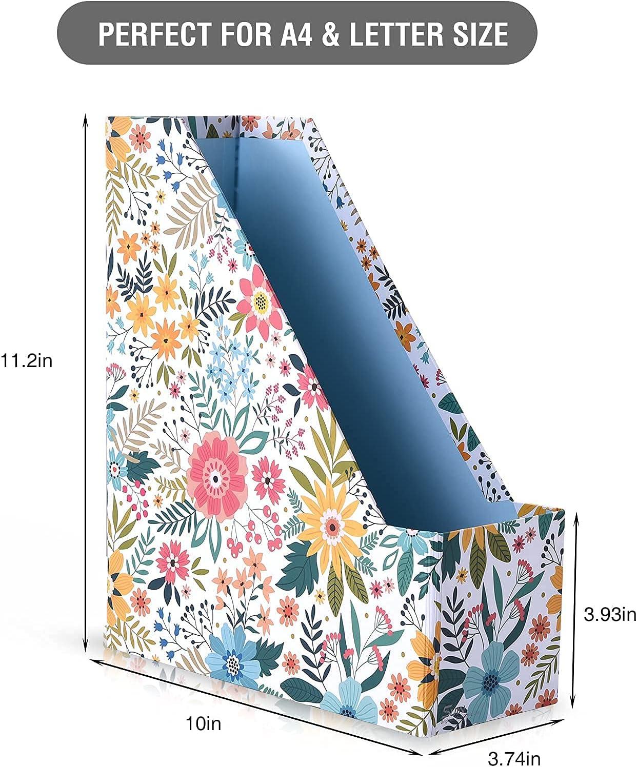 SUIN 2 Packs Foldable Magazine-File Holder, Seamless Floral Design File-Boxes Desk Organizer for Office/Home/School, Cardboard