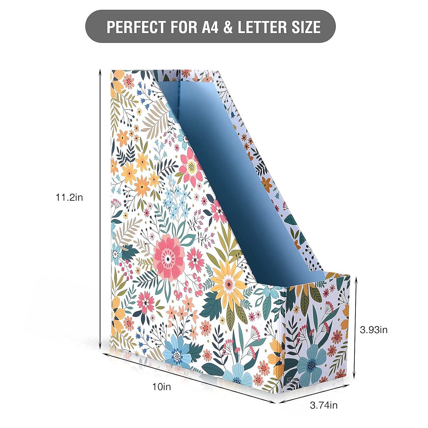 SUIN 2 Packs Foldable Magazine-File Holder, Seamless Floral Design File-Boxes Desk Organizer for Office/Home/School, Cardboard
