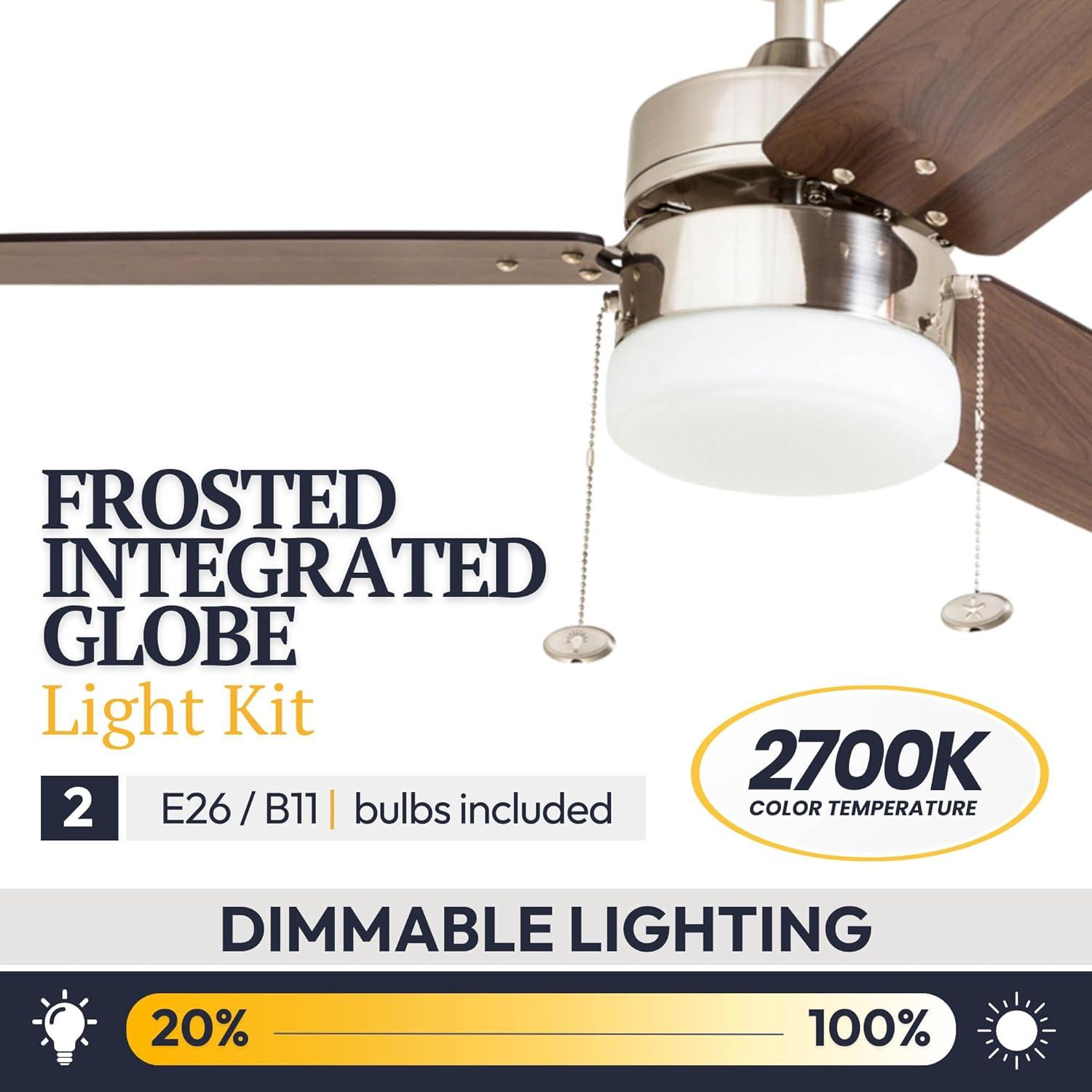 Prominence Home Reston 42-in Brushed Nickel with Burnt Oak/Chocolate Maple Blades Ceiling Fan With Light ( 3 -Blade )