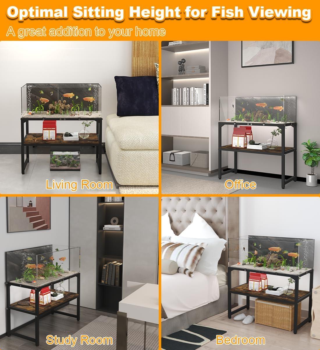 Tucker Murphy Pet™ 20 Gallon Fish Tank Stand, Upgraded Height Aquarium Stand Table With 2 Tiers Storage Shelf, Metal Reptile Breeder Turtle Terrarium Stand Rack, Black