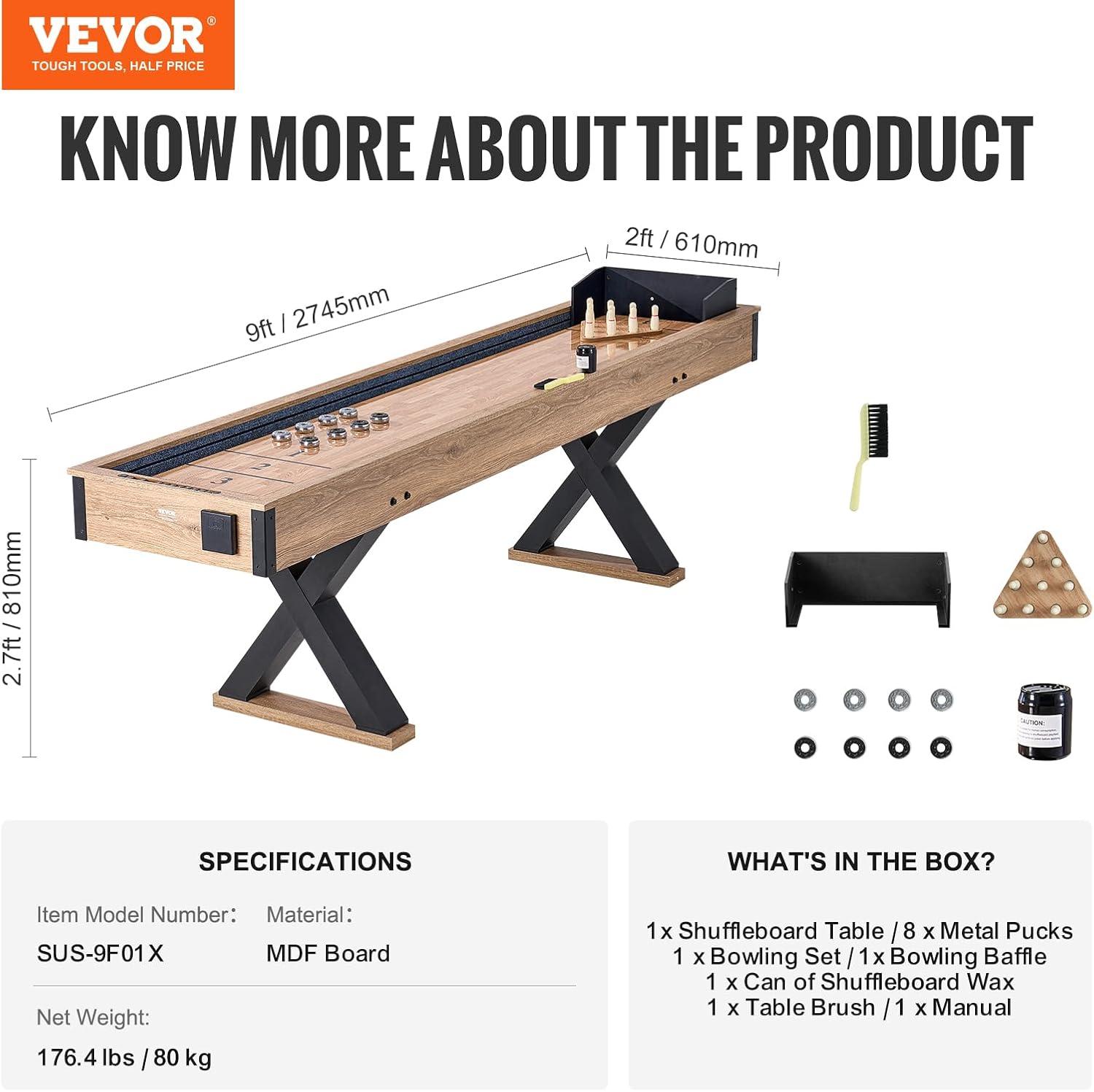 VEVOR Shuffleboard Table 2 in 1 Shuffleboard and Bowling Combo Game Set