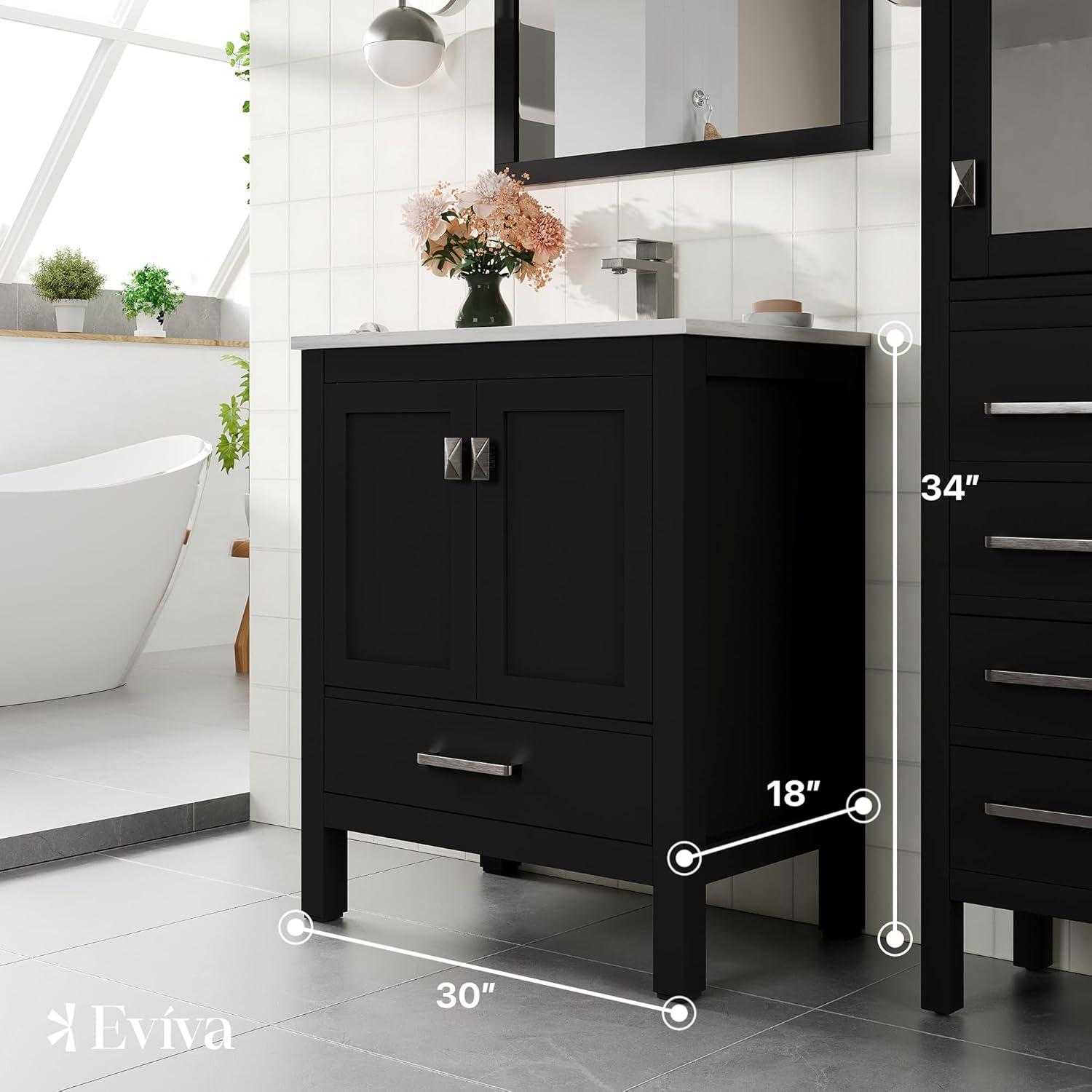 Eviva Aberdeen 30" Espresso Transitional Bathroom Vanity w/ White Carrara Top