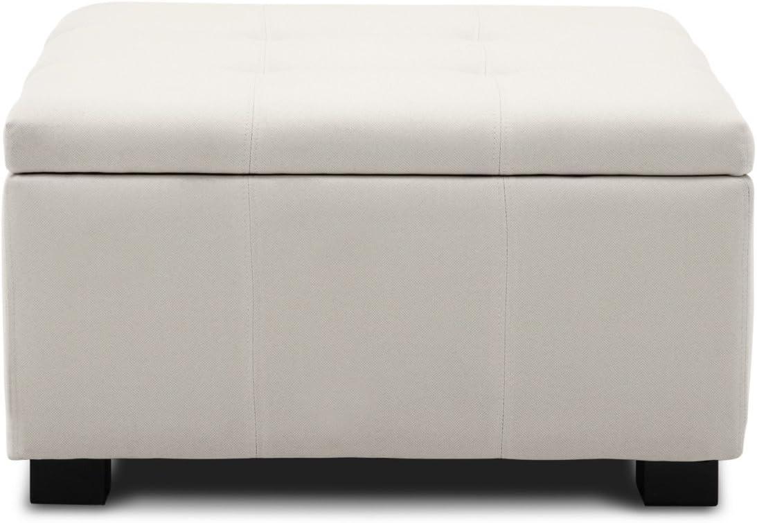 BELLEZE Vintage Style Storage Tufted Ottoman Foot Bench Squared Indoor Bedroom Living Room, White