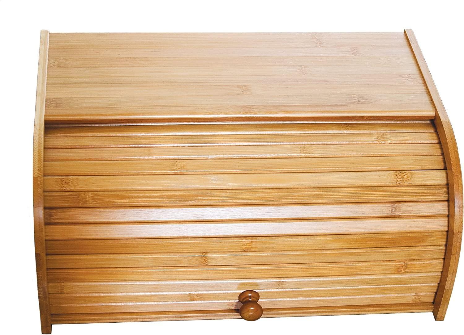 Natural Bamboo Rolltop Bread Box with Knob Handle