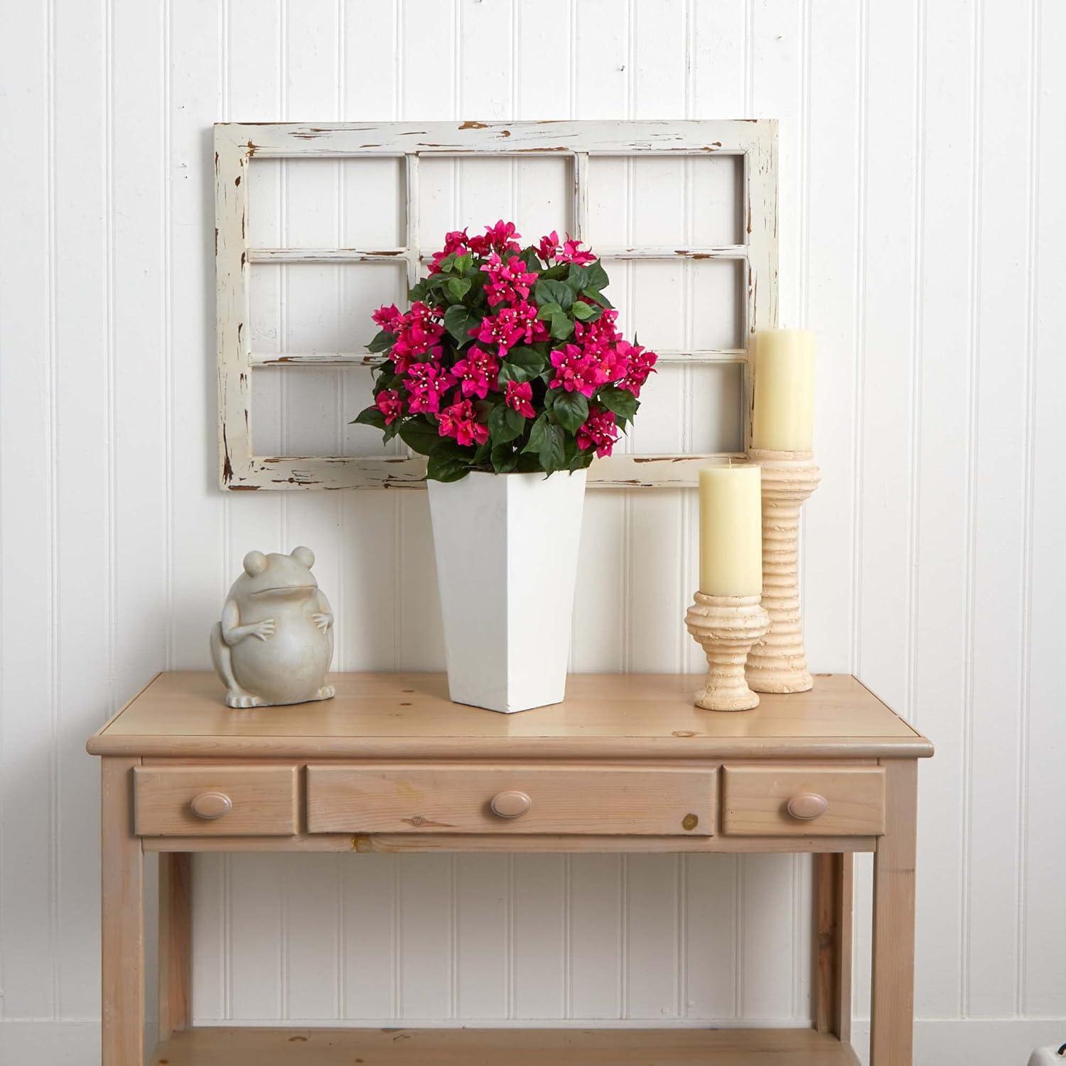 Nearly Natural 31-in Bougainvillea Artificial Plant in White Tower Planter"