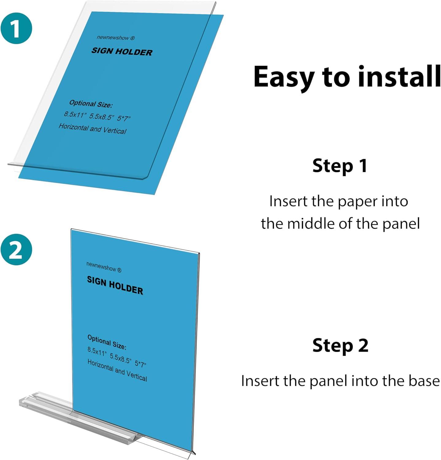 newnewshow Acrylic Sign Holder 5.5x8.5 Inch 3 Pack Horizontal T Shape Double-Sided Desktop Display Holder. (Optional 8.5x11 8.5x5.5 5x7 Horizontal and Vertical)