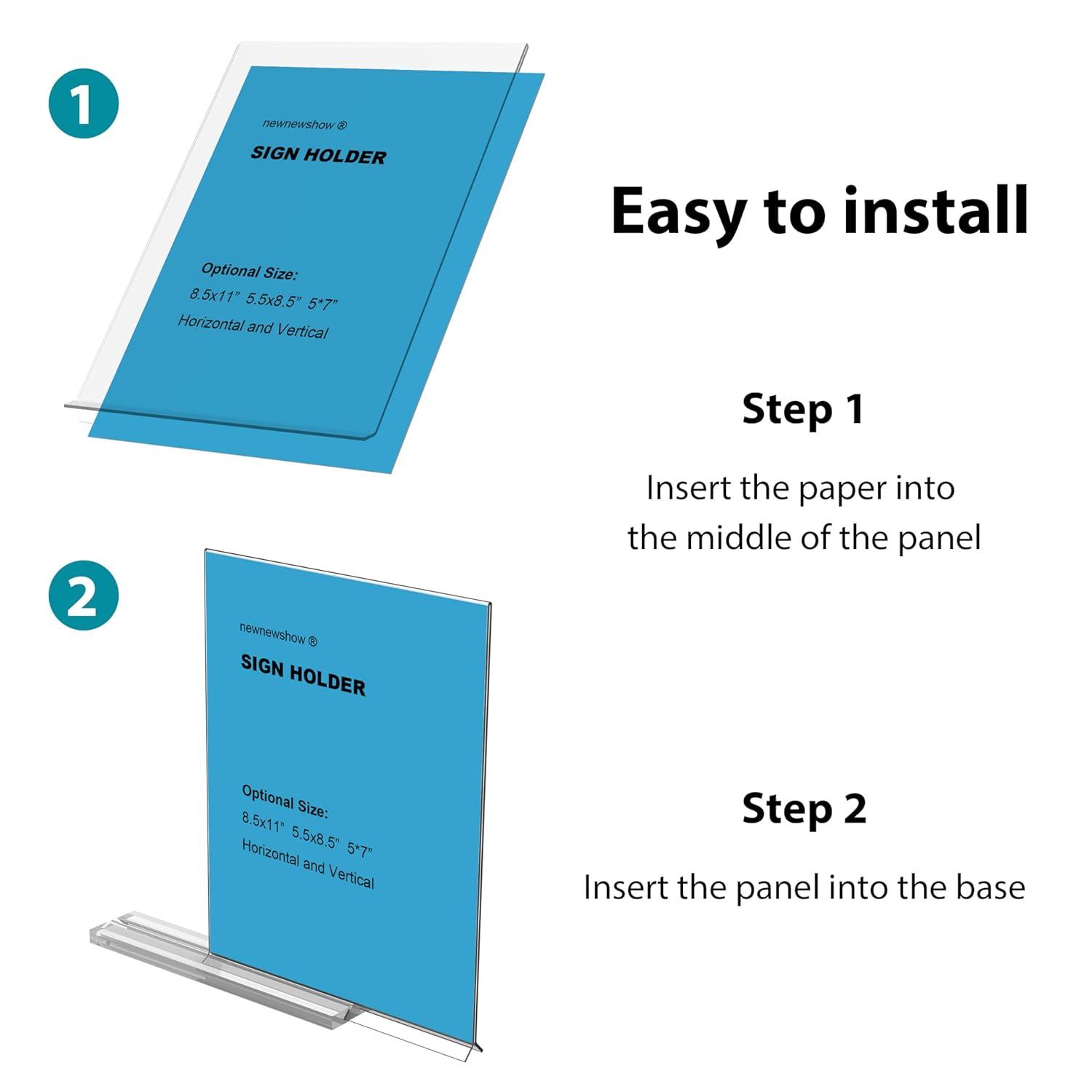 newnewshow Acrylic Sign Holder 5.5x8.5 Inch 3 Pack Horizontal T Shape Double-Sided Desktop Display Holder. (Optional 8.5x11 8.5x5.5 5x7 Horizontal and Vertical)