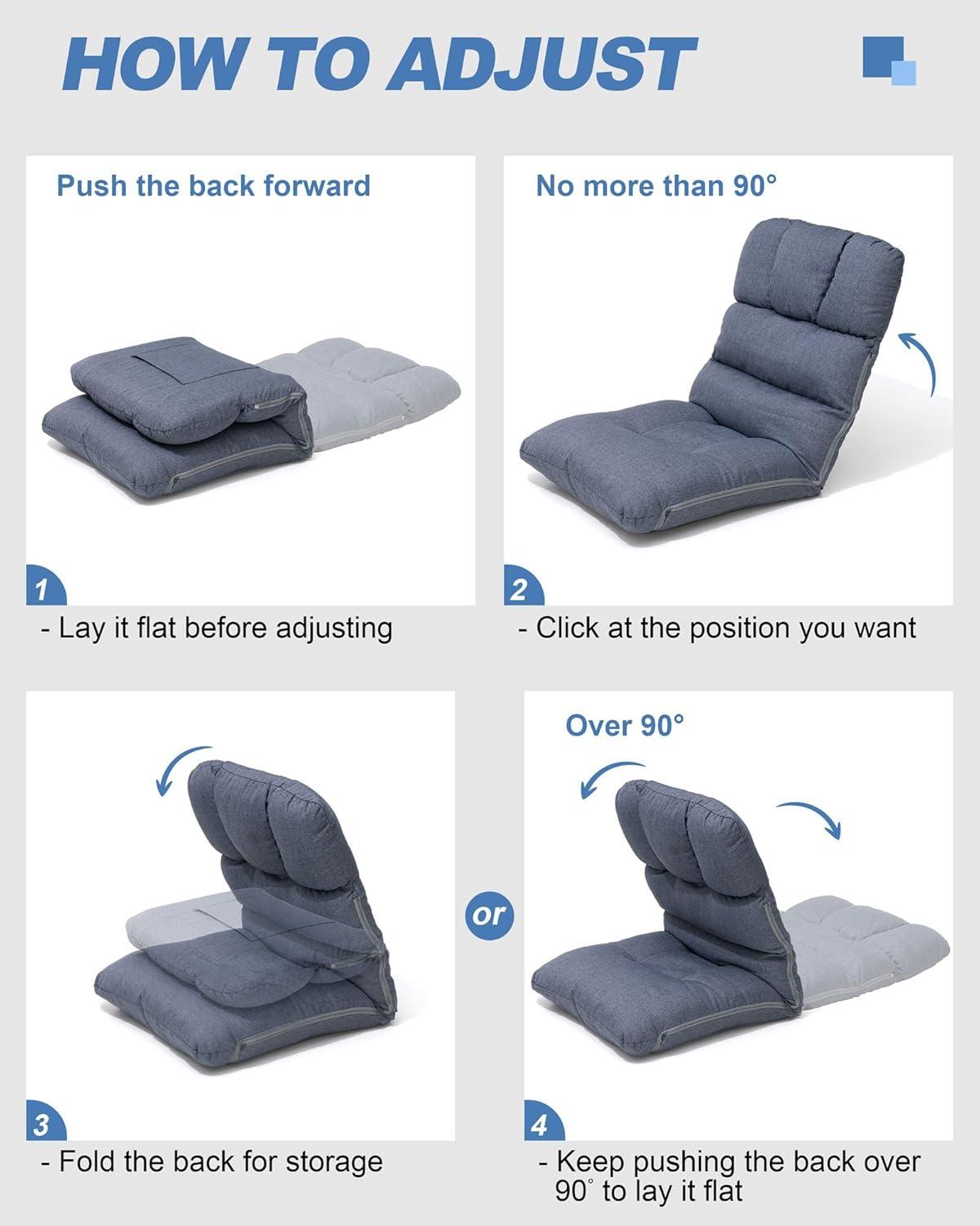 Adjustable Blue Memory Foam Floor Chair with Removable Pillow