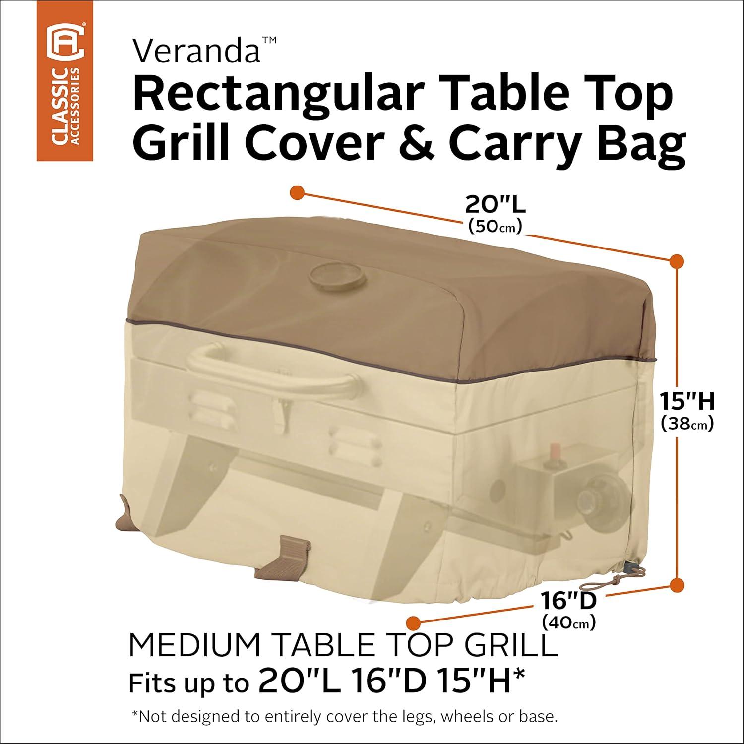 Classic Accessories Veranda™ Rectangular Table Top Grill Cover & Carry Bag - Water Resistant Outdoor Cover, Medium (55-974-031501-00)