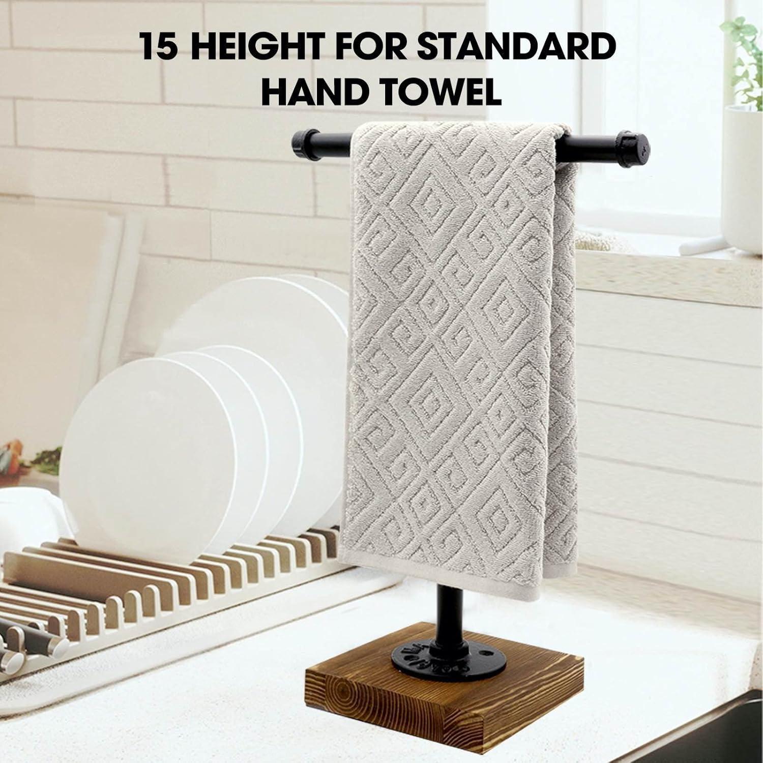 Hand Towel Holder, T-Shape Height 15'' Black Hand Towel Holder Stand, Free Standing Hand Towel Stand for Bathroom Countertop