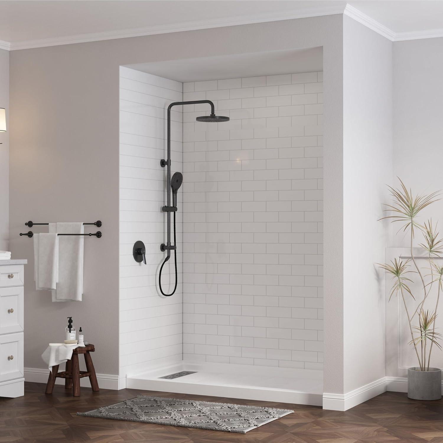 CASAINC CABR2501WH6032L GranVía 60"W X 32"D Single Threshold Shower Base Anti-Slip Shower Pan, Drain Assembly & Drain Cover Included