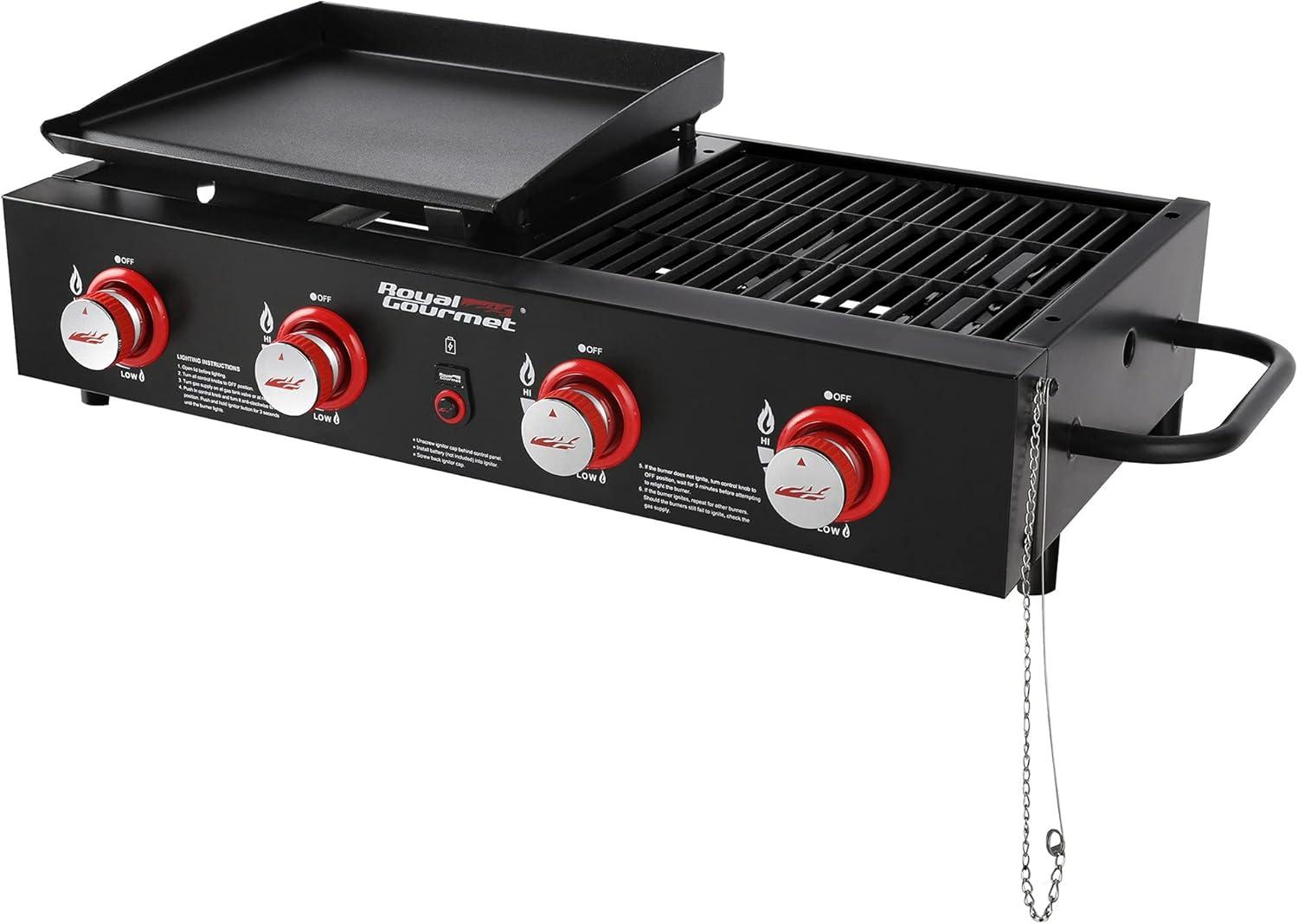 Royal Gourmet 4-Burner Black Portable Gas Grill and Griddle Combo