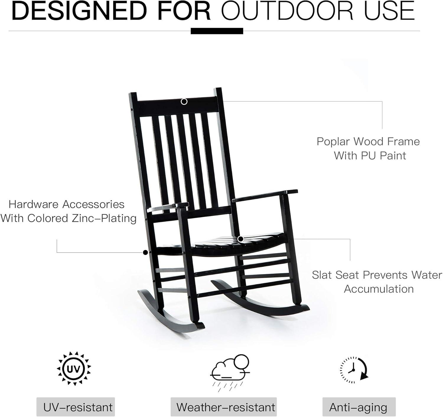 Outsunny Outdoor Rocking Chair, Wooden Rustic High Back All Weather Rocker, Slatted for Indoor, Backyard & Patio, Natural