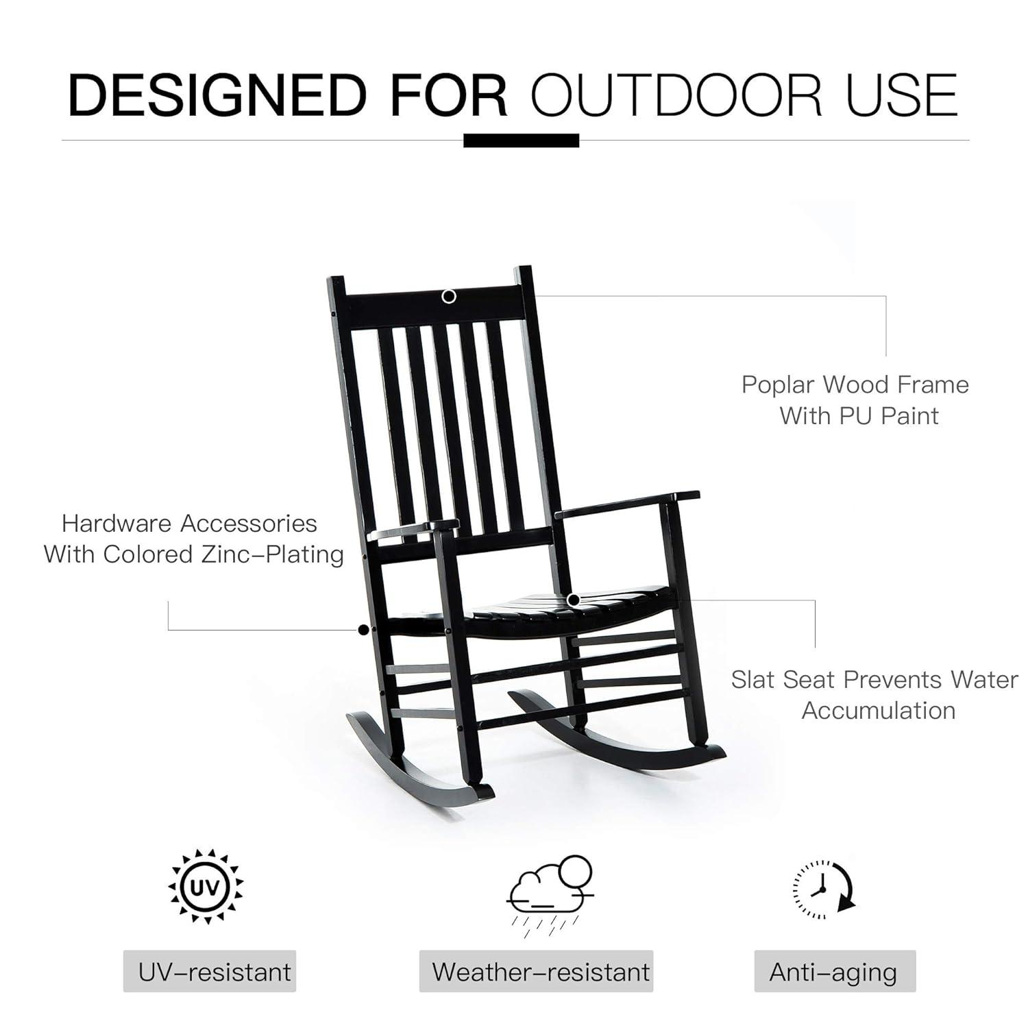 Outsunny Outdoor Rocking Chair, Wooden Rustic High Back All Weather Rocker, Slatted for Indoor, Backyard & Patio, Natural