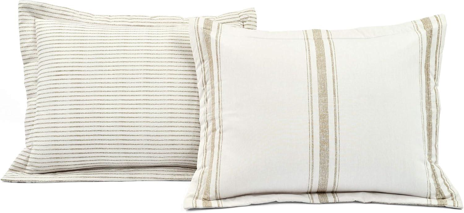 Lush Decor Farmhouse Stripe Cotton Reversible Comforter, Full/Queen, Neutral, 3-Pc Set