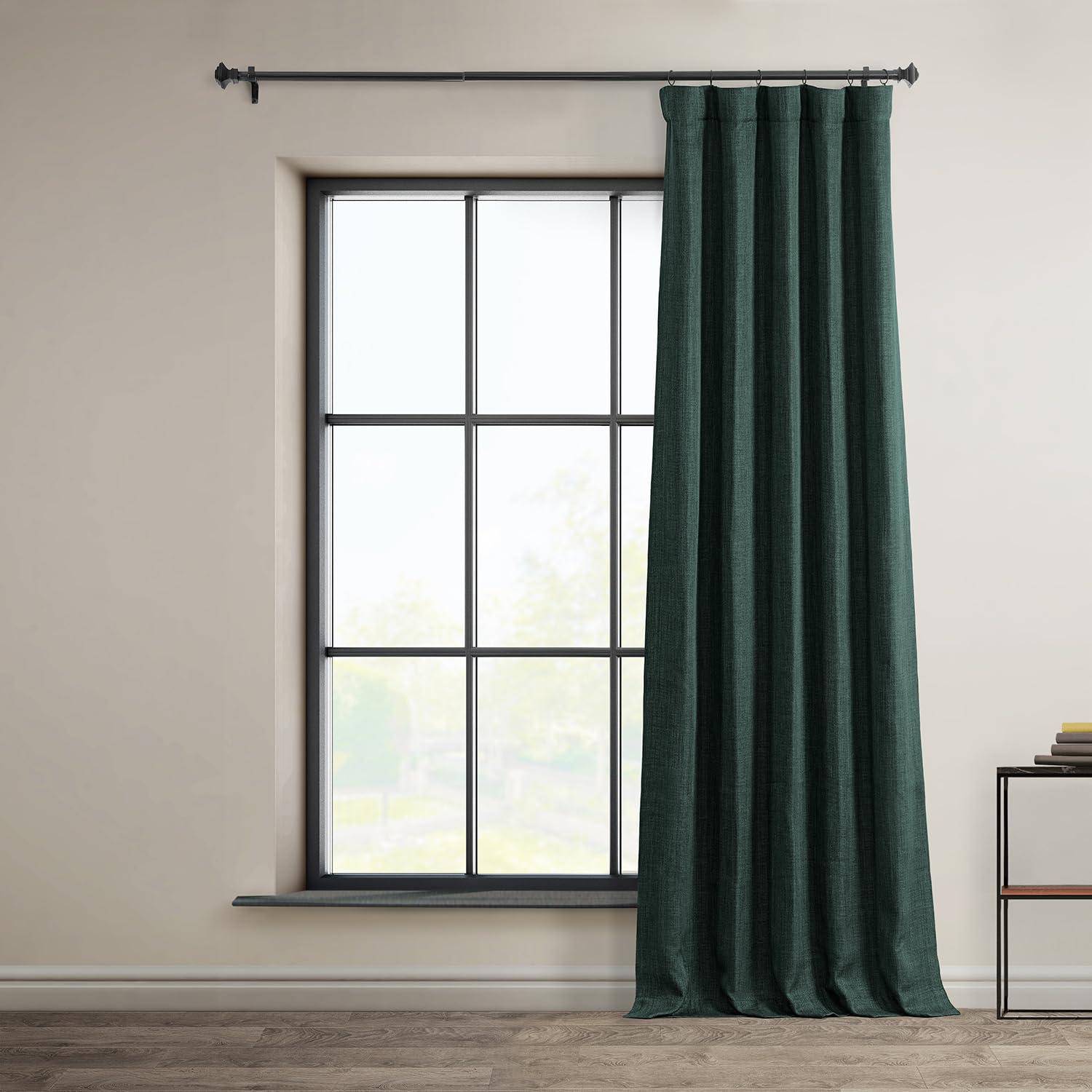 HPD Half Price Drapes Focal Green Faux Linen Room Darkening Curtains for Bedroom & Living Room Curtains (1 Panel), Door & Window Curtains 84 inches long, Rod Pocket Curtains & drapes, 50W X 84L