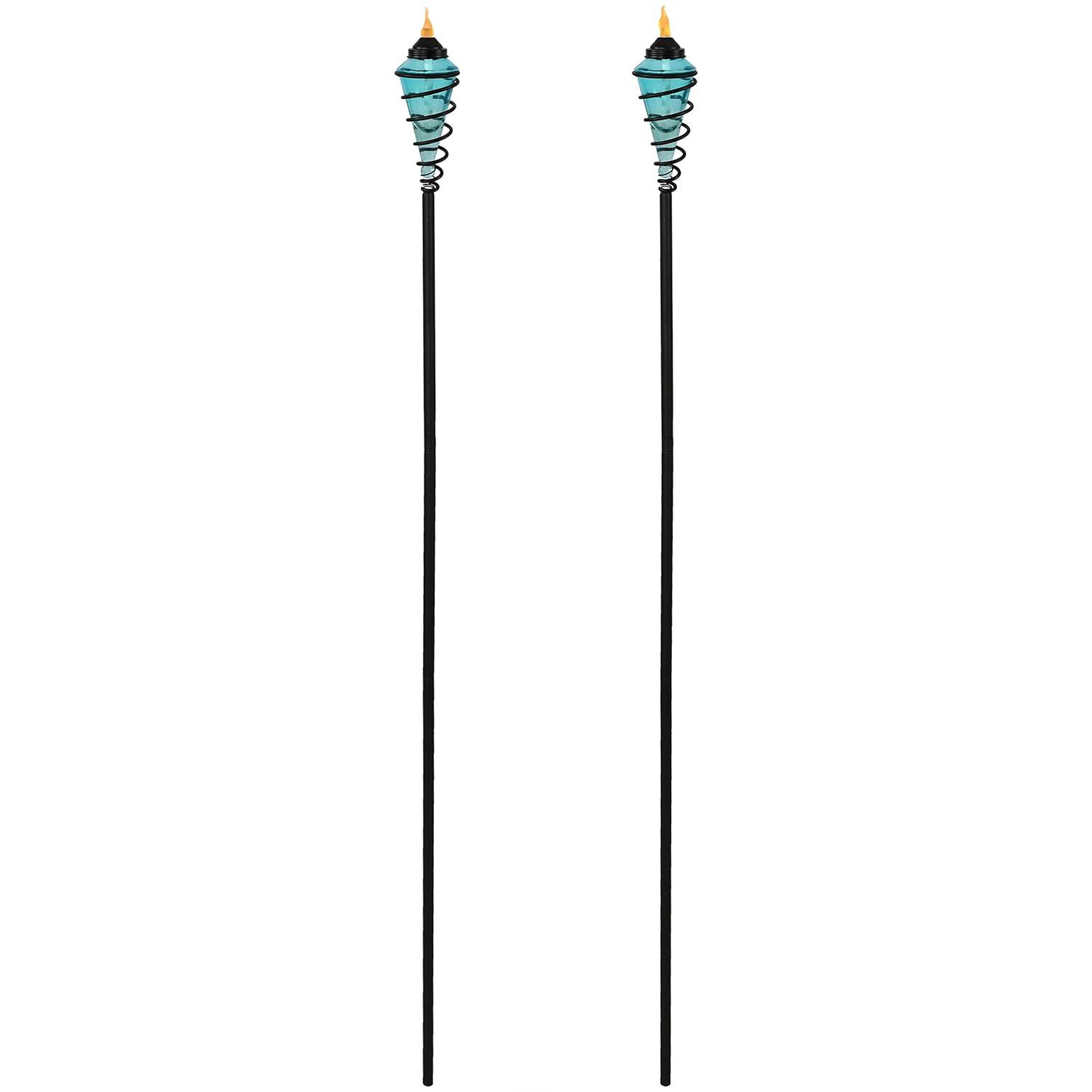 Sunnydaze Outdoor Adjustable Height Glass and Metal Swirl Patio and Lawn Torch Set - Red - 2pk