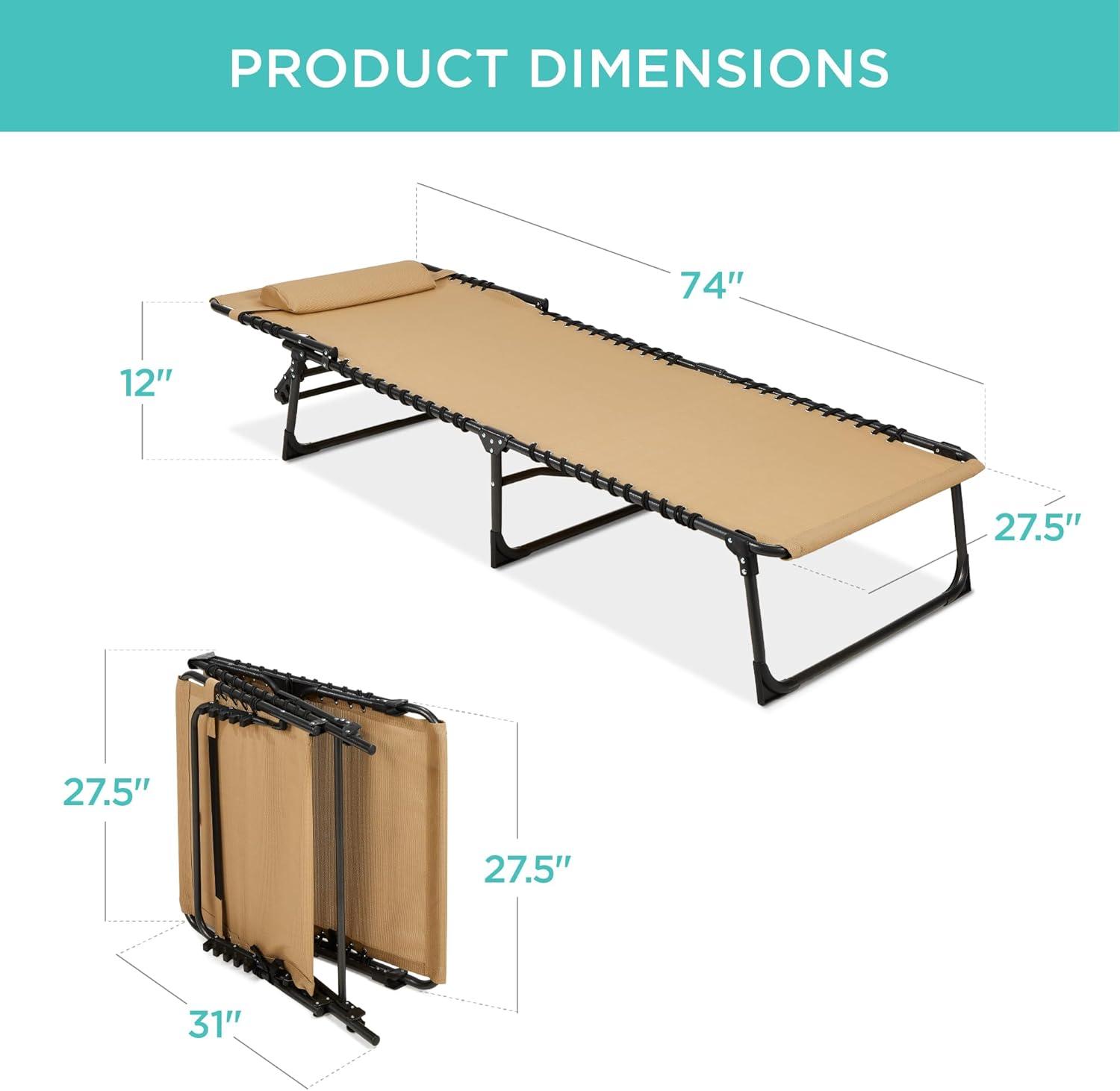 Best Choice Products Patio Chaise Lounge Chair, Outdoor Portable Adjustable Pool Recliner w/ Pillow - Tan