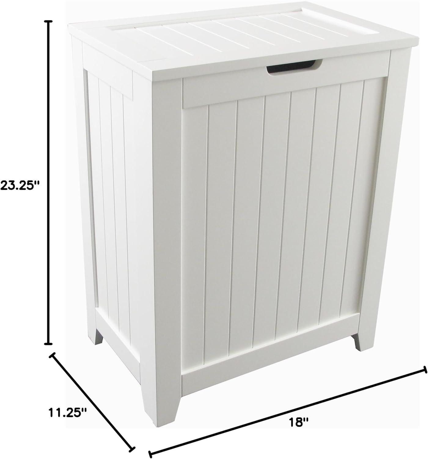 White Wainscot Style Wooden Laundry Hamper with Lid