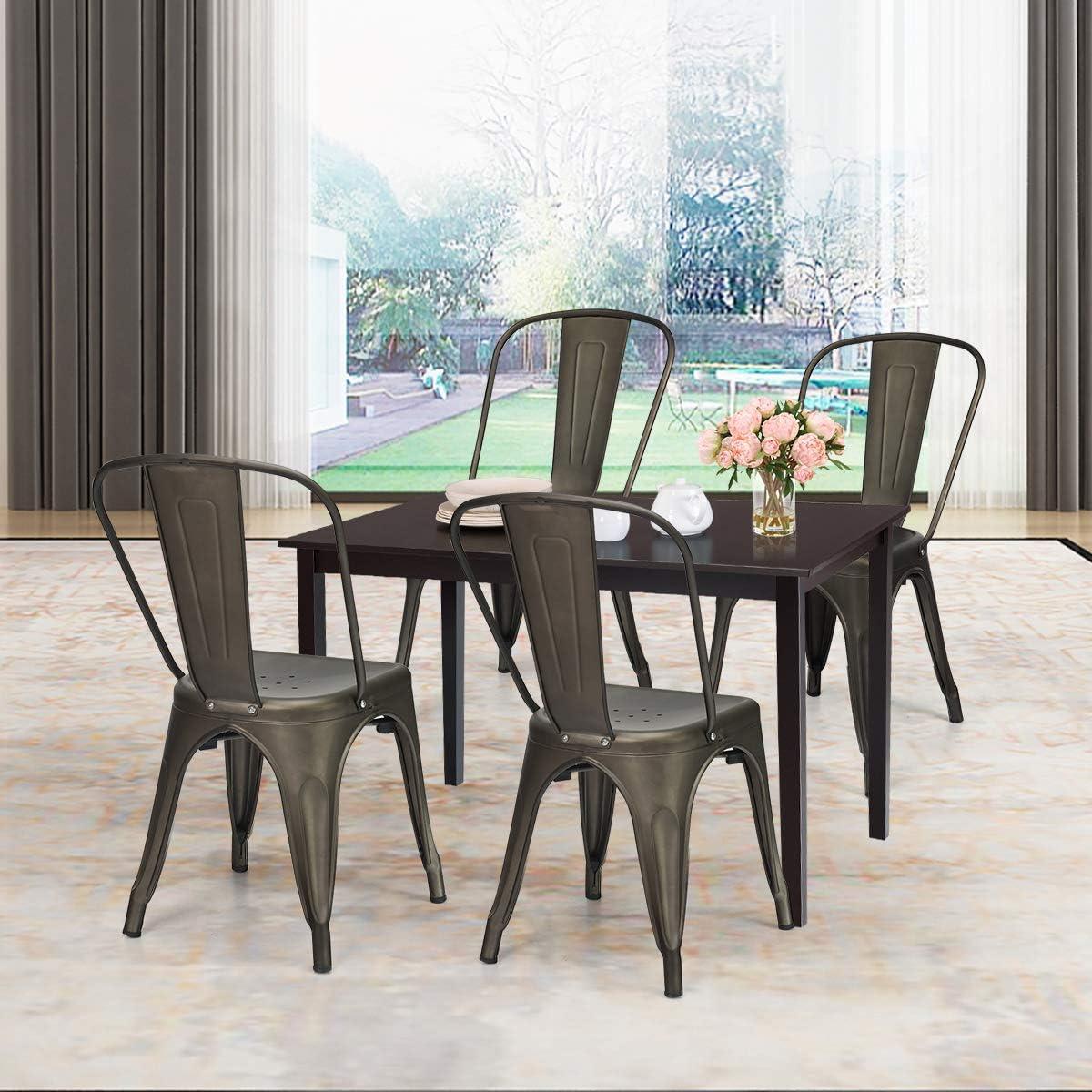 Set of 4 Gunmetal Modern Metal Side Chairs with Rubber Feet