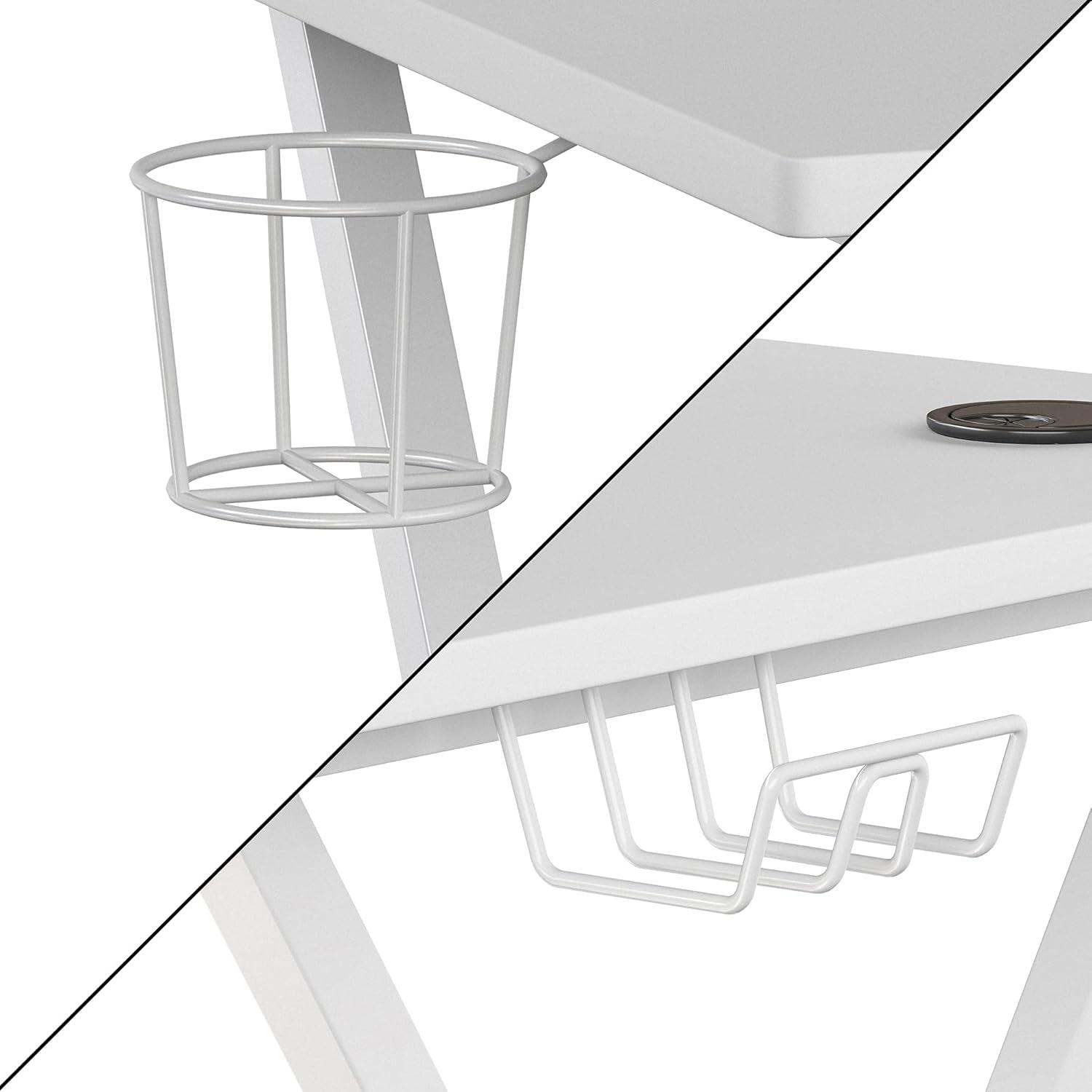Flash Furniture White Gaming Desk with Cup Holder, Headphone Hook, and Monitor/Smartphone Stand