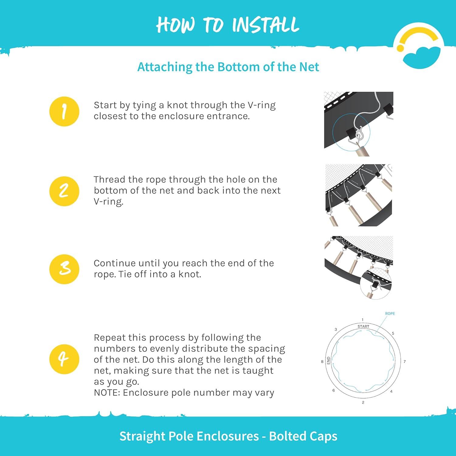 SkyBound Replacement Trampoline Safety Net Enclosure - Fits 14ft Trampolines that have 6 Straight Poles and Pole Caps w/ Bolts - Net Only!