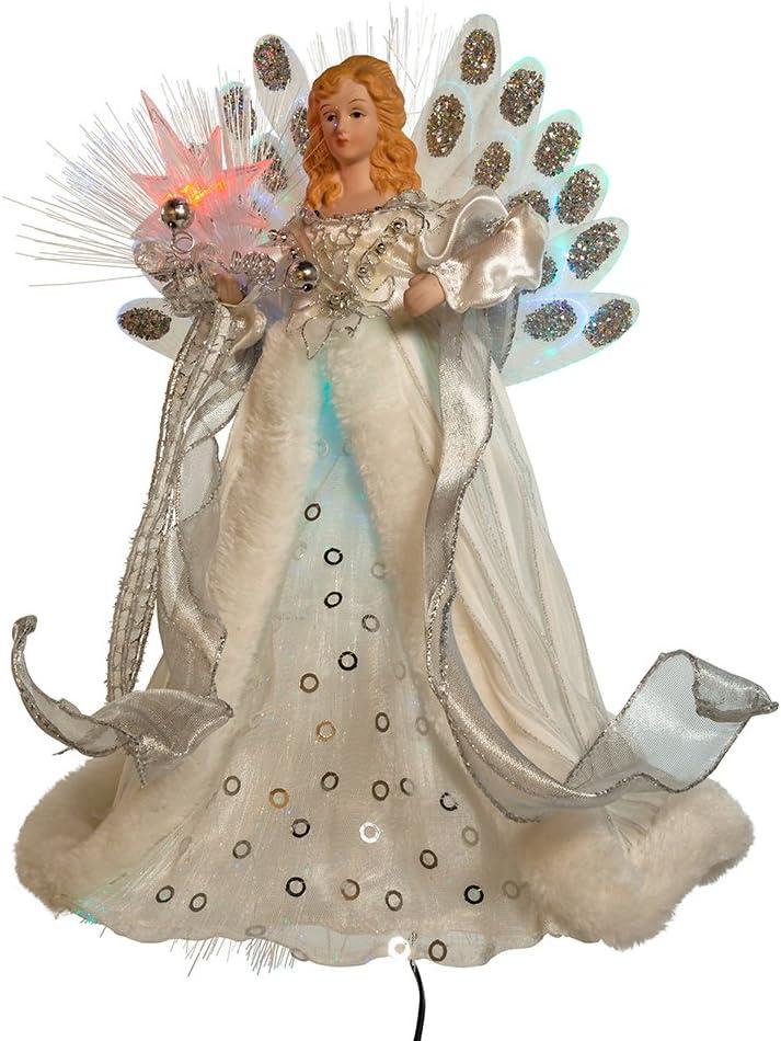 12-Inch White and Silver LED Fiber Optic Angel Tree Topper