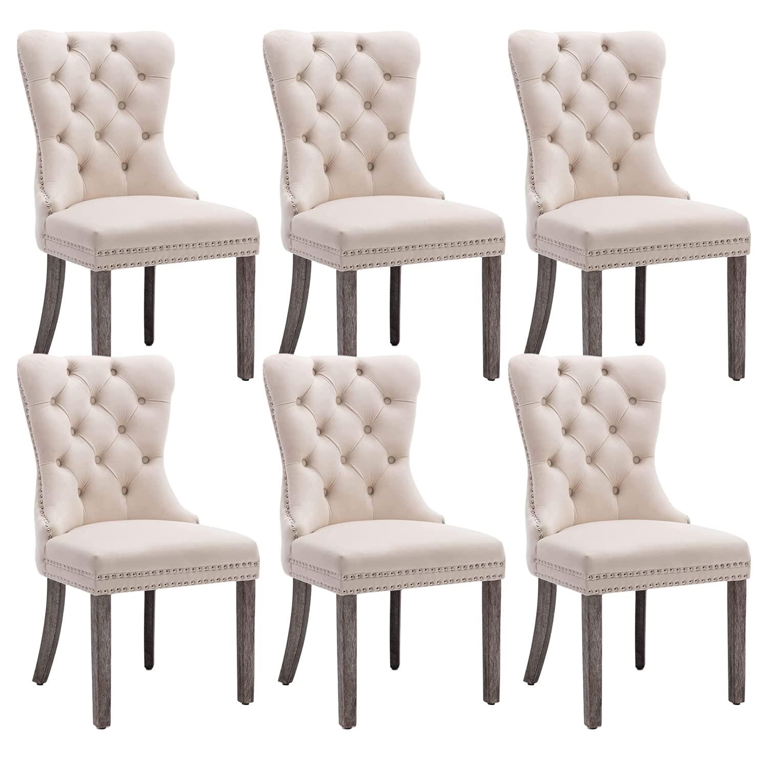 Velvet Upholstered Wing Back Dining Chair (Set of 6)