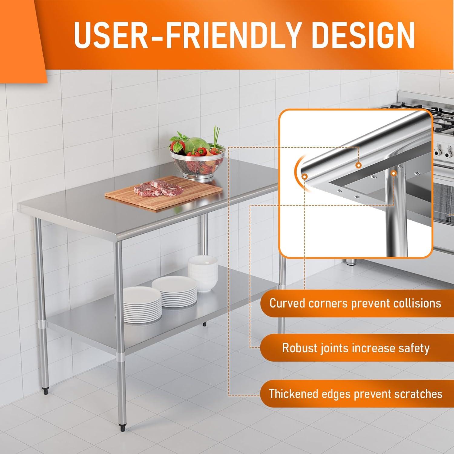 Ktaxon 48'' x 24" Stainless Steel Prep & Work Table, Kitchen Commercial Garage Workbench Worktable Workstation, for Kitchen, Restaurant, Home, Hotel, Outdoor