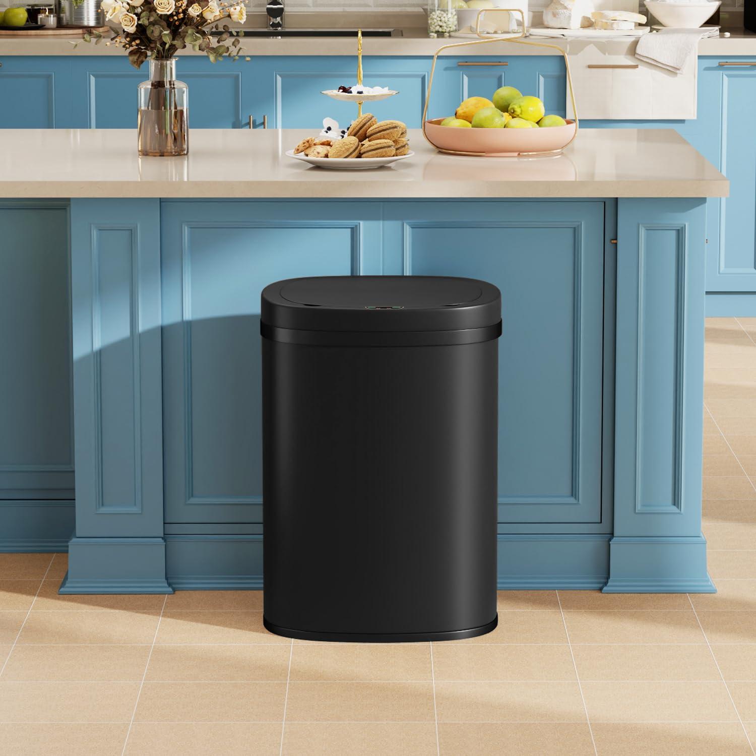 FDW Kitchen Trash Can with Lid, 13 Gallon Automatic Garbage Can for Bathroom Bedroom Home Office 50 Liter Touch Free Stainless Steel Waste Bin,Black