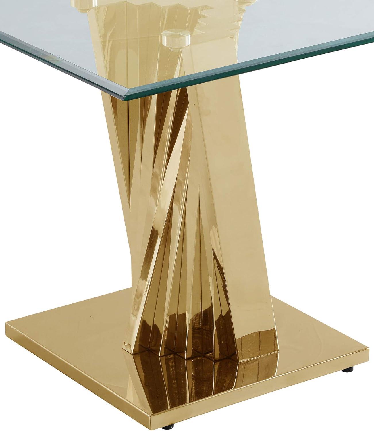 Luxurious Gold Stainless Steel and Glass Rectangular End Table