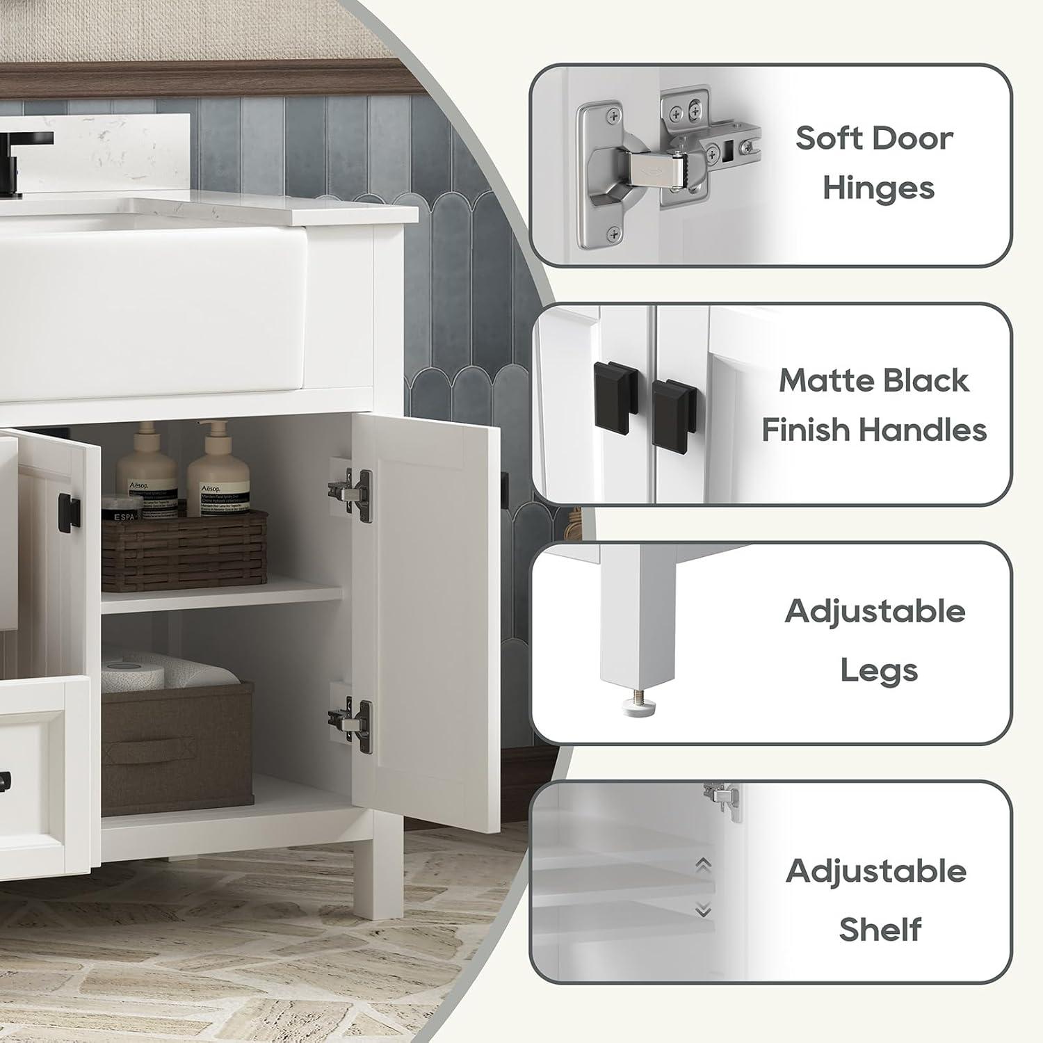 Richfield 60-inch White Painted Freestanding Double Sink Bathroom Vanity
