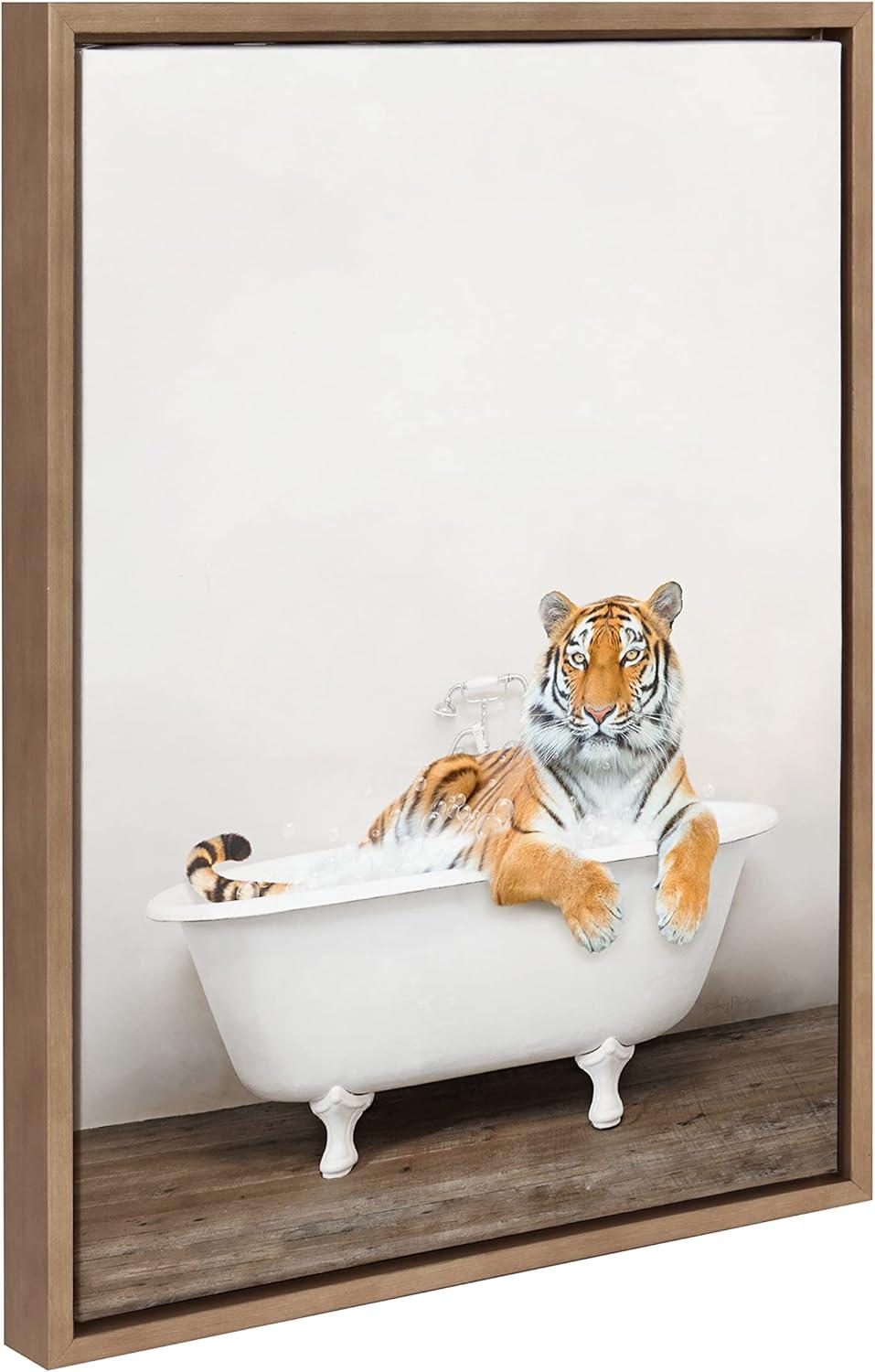 Bengal Tiger in Rustic Bath Framed Canvas Art