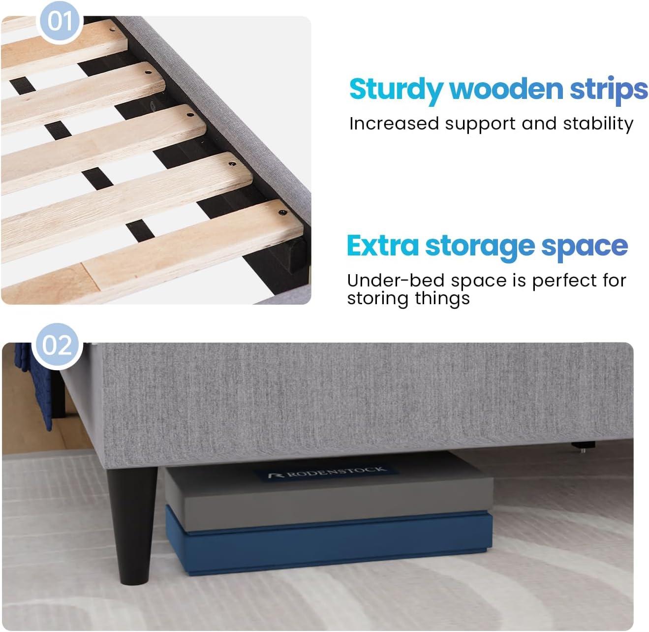 PayLessHere Upholstered Full Platform Bed Frame with Fabric Headboard and Wooden Slats Support, Fully Upholstered No Box Spring Needed Non-Slip and Noise-Free, Full