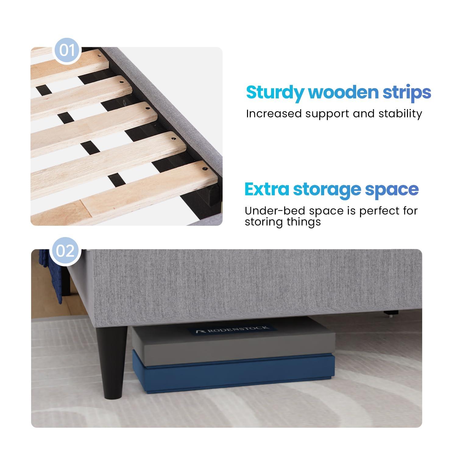 PayLessHere Upholstered Full Platform Bed Frame with Fabric Headboard and Wooden Slats Support, Fully Upholstered No Box Spring Needed Non-Slip and Noise-Free, Full