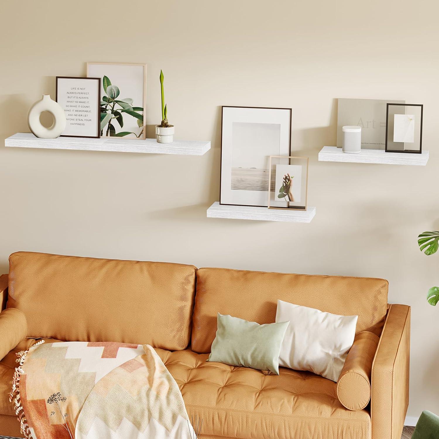 Fairy 15.8in Floating Shelves, Wall Shelves Set of 4, Shelves for Wall Decor, with Invisible Brackets, 15.8x1.2x5.5inches, White