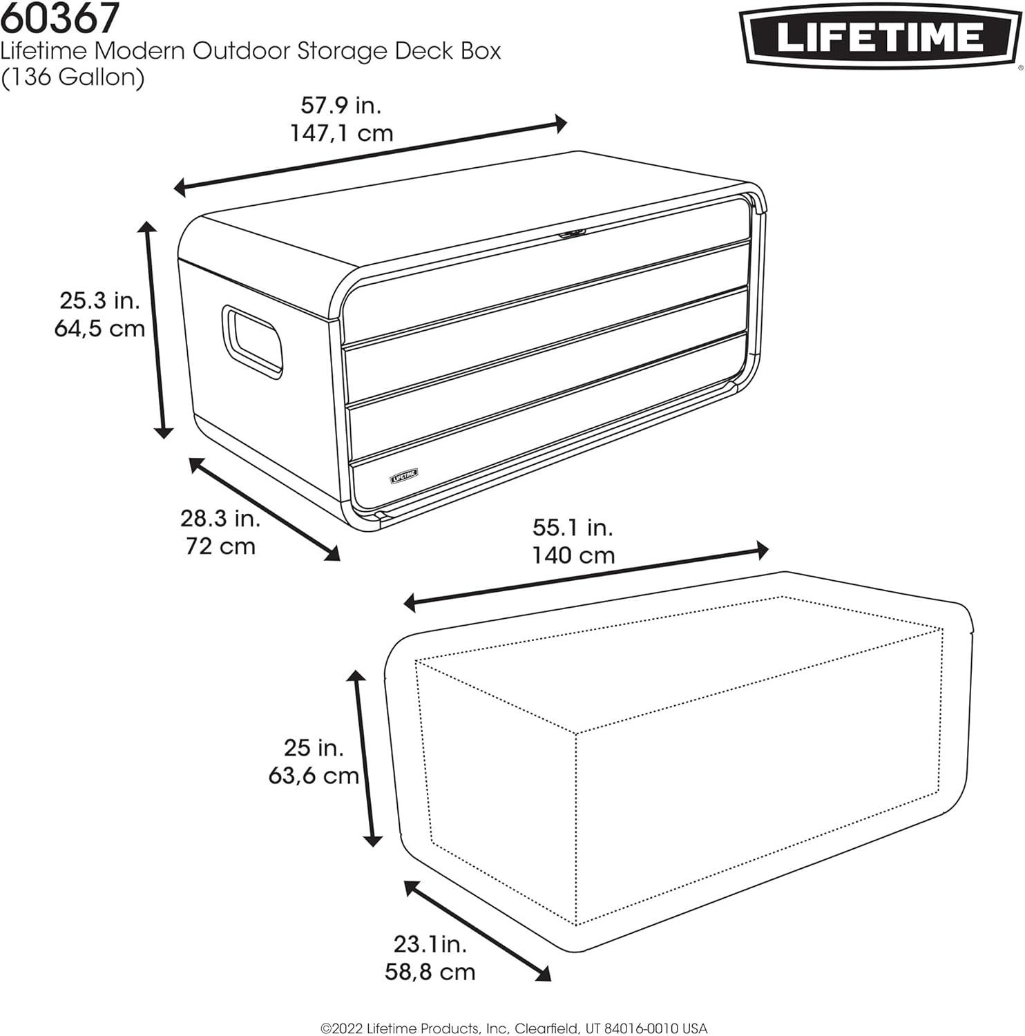 Gray Lockable Plastic Outdoor Storage Deck Box, 136 Gallon