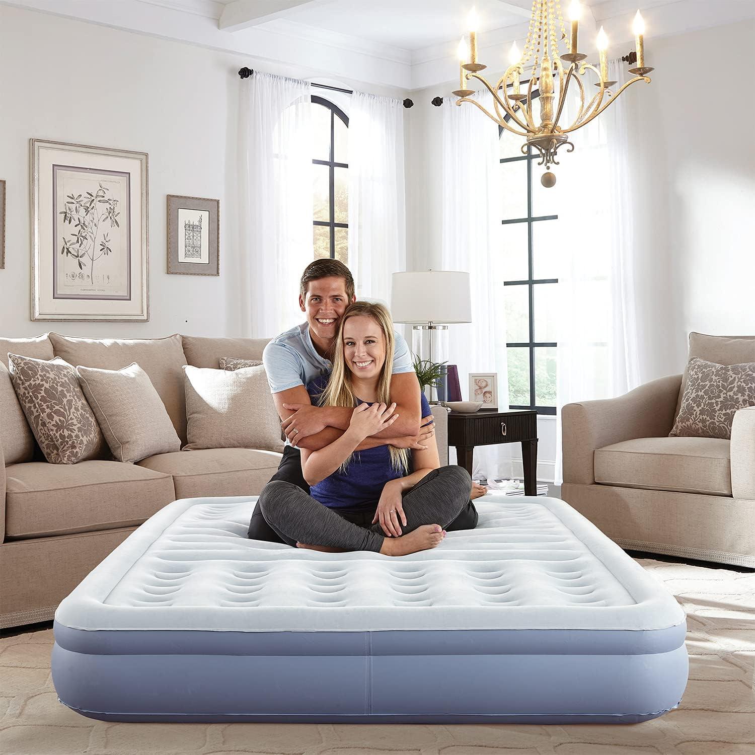 Thomasville Lumbar Lift 12" Queen Tri-Zone Support Raised Air Bed Mattress, Powerful Express Pump