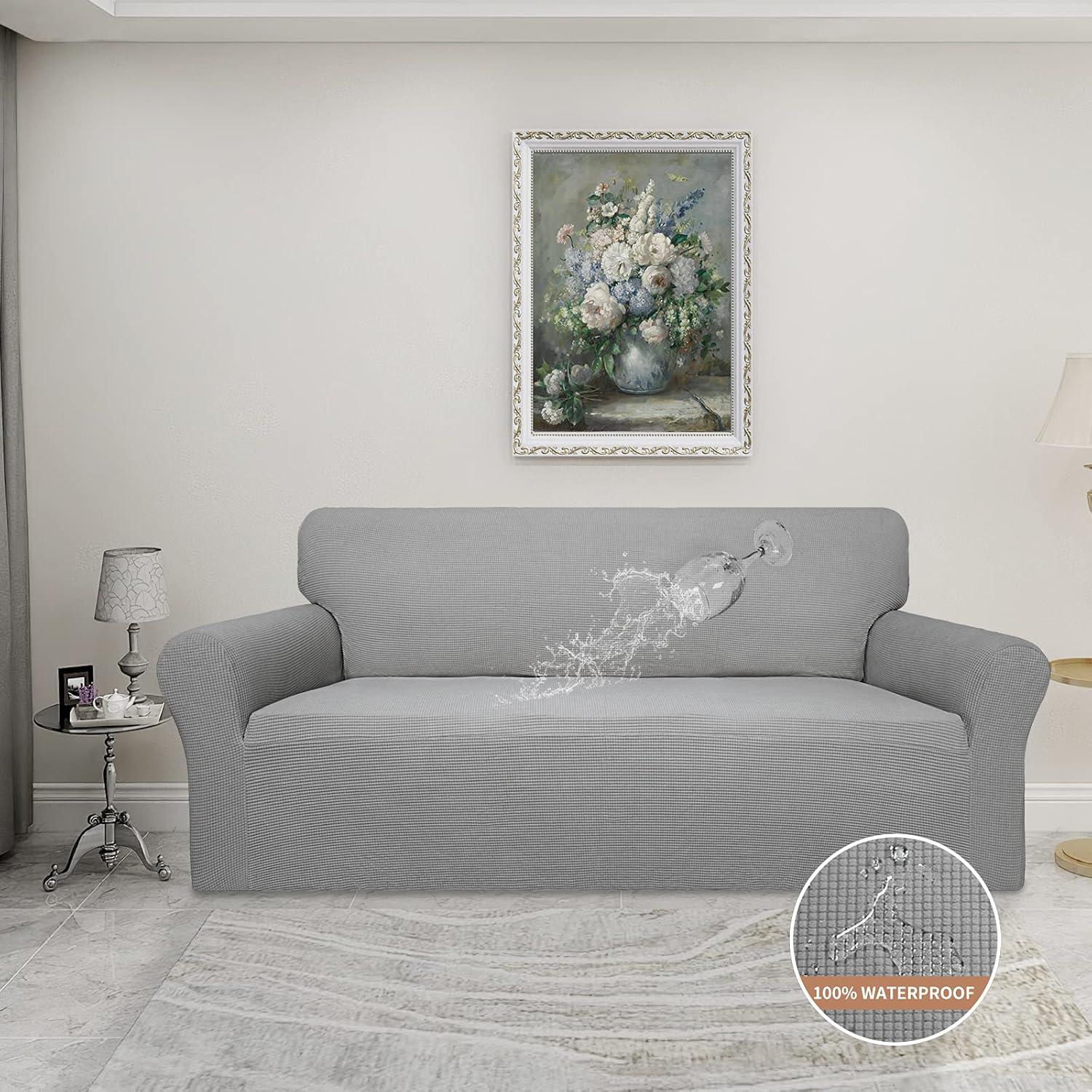 Easy-Going Stretch Jacquard Couch Cover, 1-Piece Soft Sofa Cover, Sofa Slipcover with Anti-Slip Foams, Washable Furniture Protector for Kids, Pets (Sofa, Light Gray1)