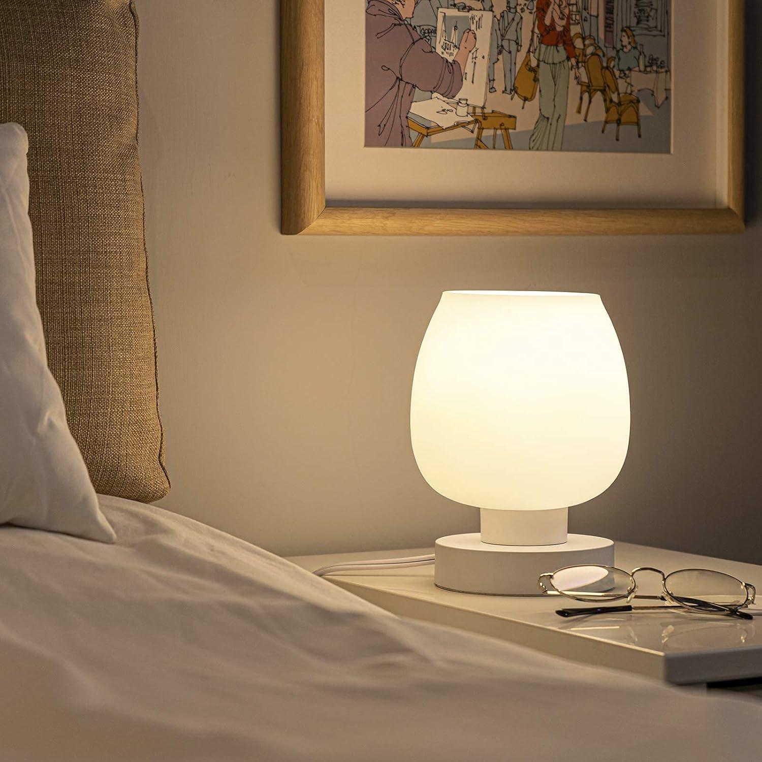 Small White Opal Glass Touch Table Lamp Set with 3-Way Switch