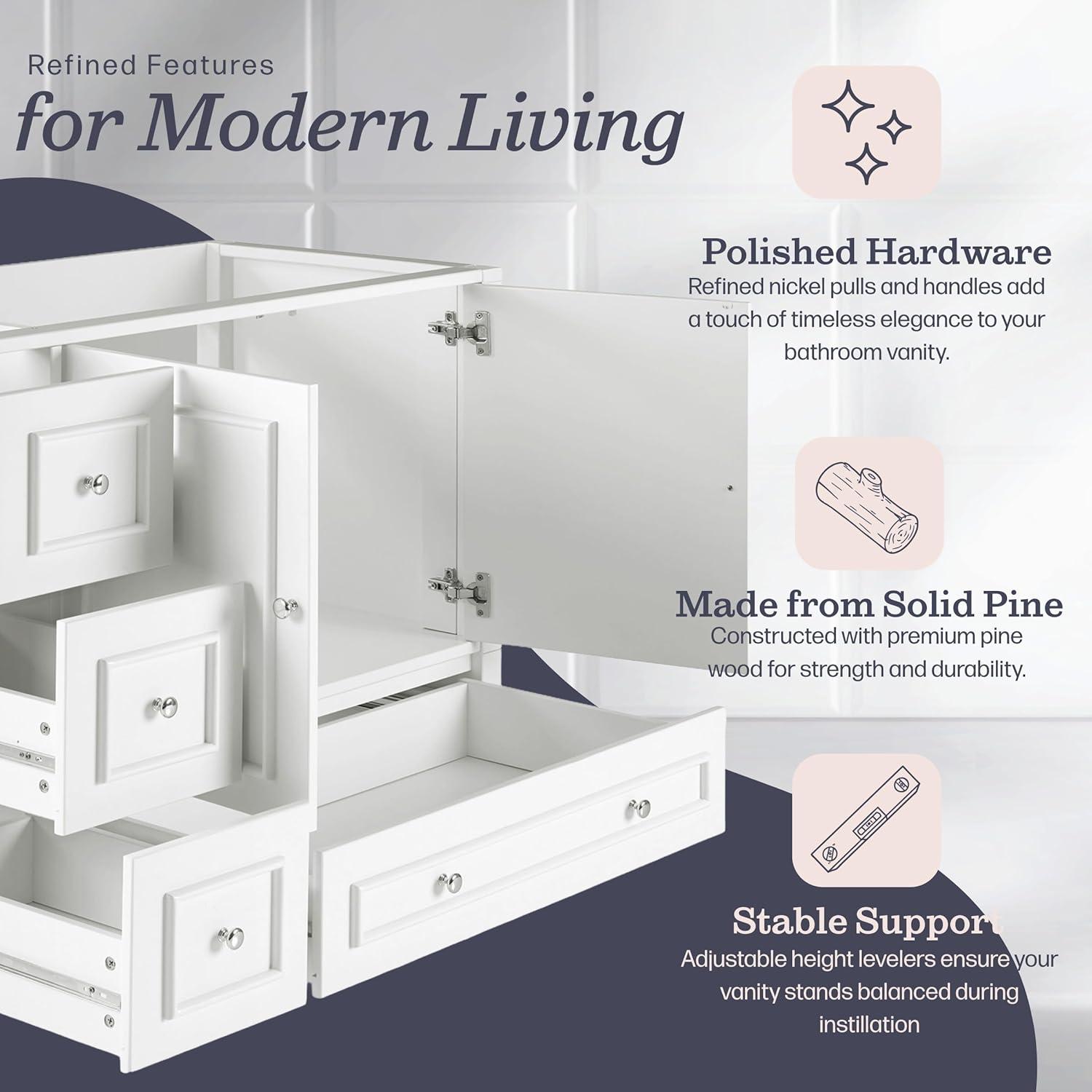 Williamsburg 48 Inch Bathroom Vanity, Freestanding Cabinet Without Sink, Large Wood Vanity with Soft-Close Doors